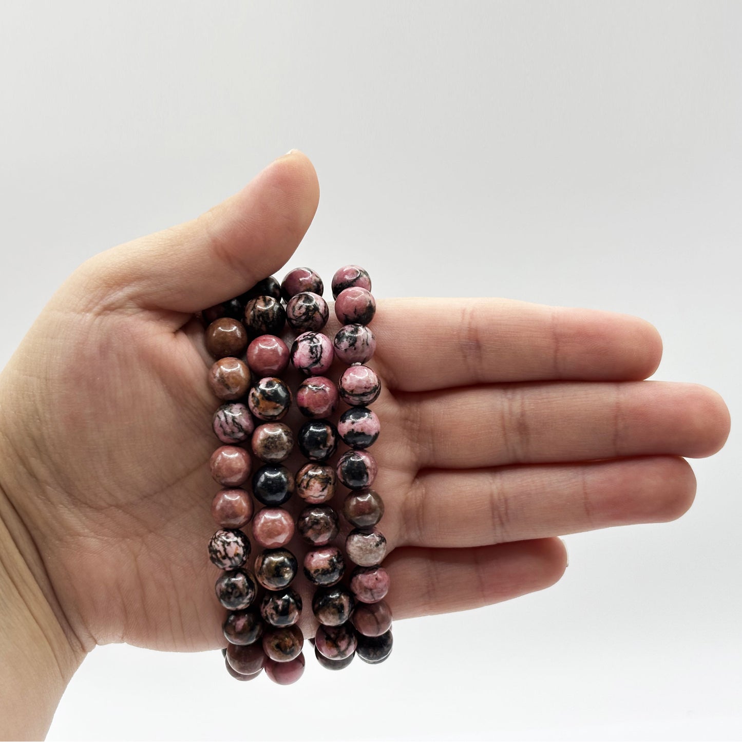 Rhodonite Gemstone 8mm Rounds Bead Unisex Stretch Bracelet