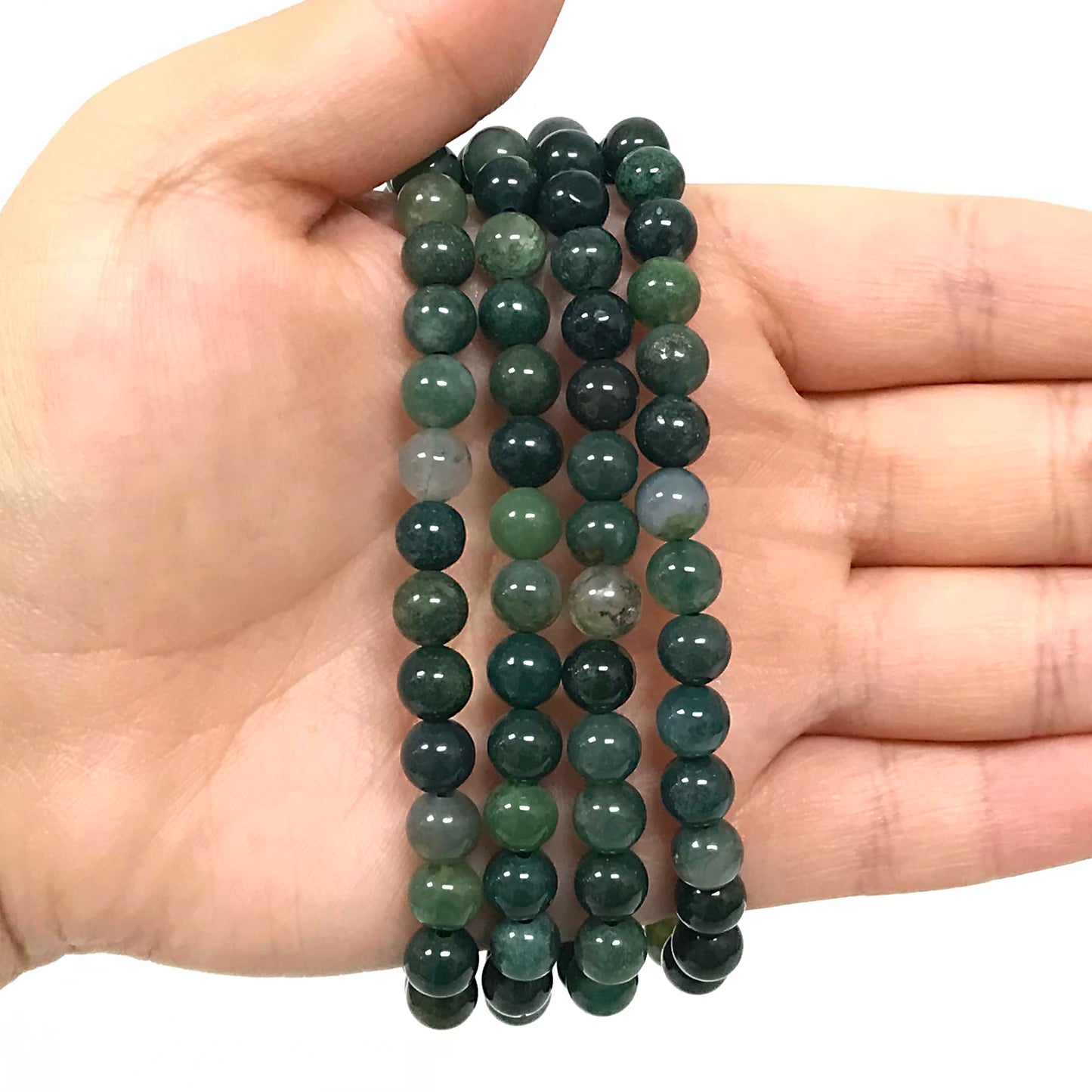 Moss Agate Gemstone Round Bead Unisex Stretch Bracelet - Gem Avenue