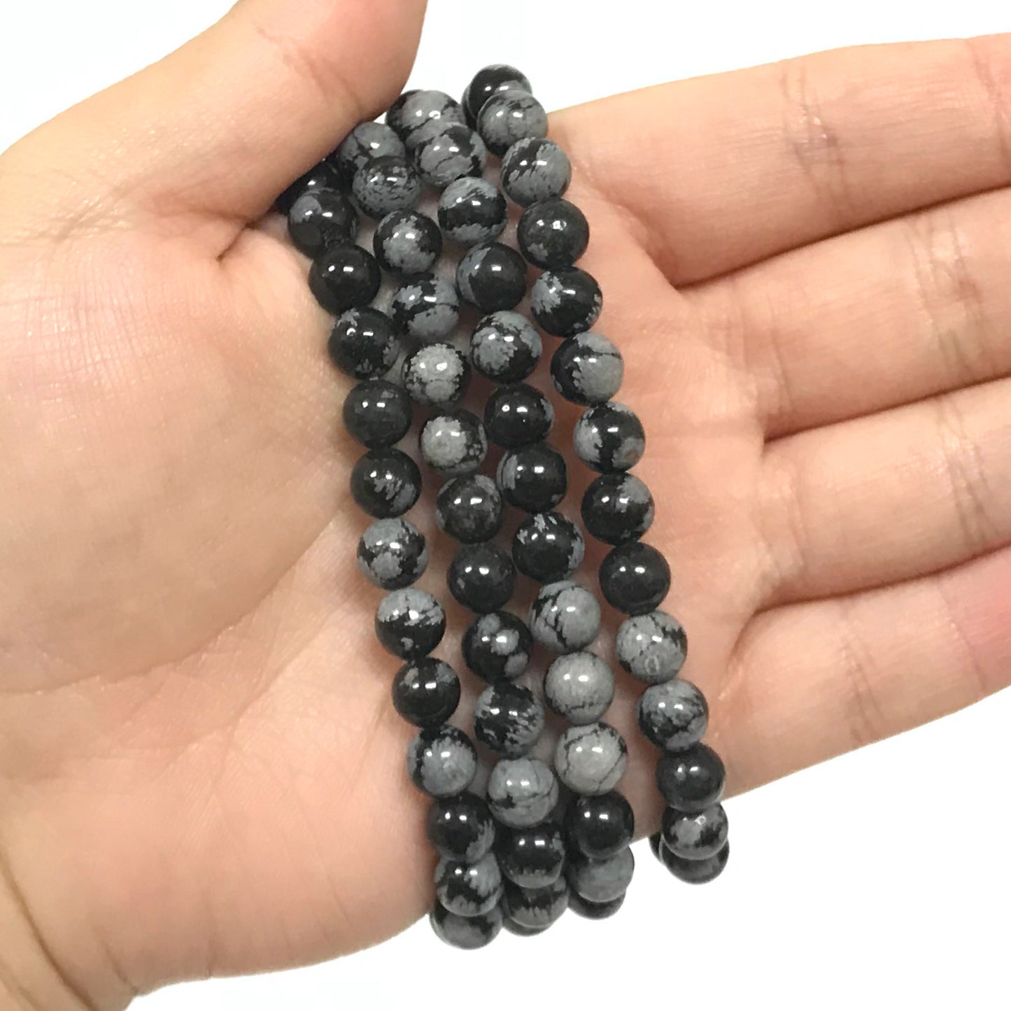 Snowflake Obsidian Gemstone Bead Unisex Stretch Bracelet - Gem Avenue