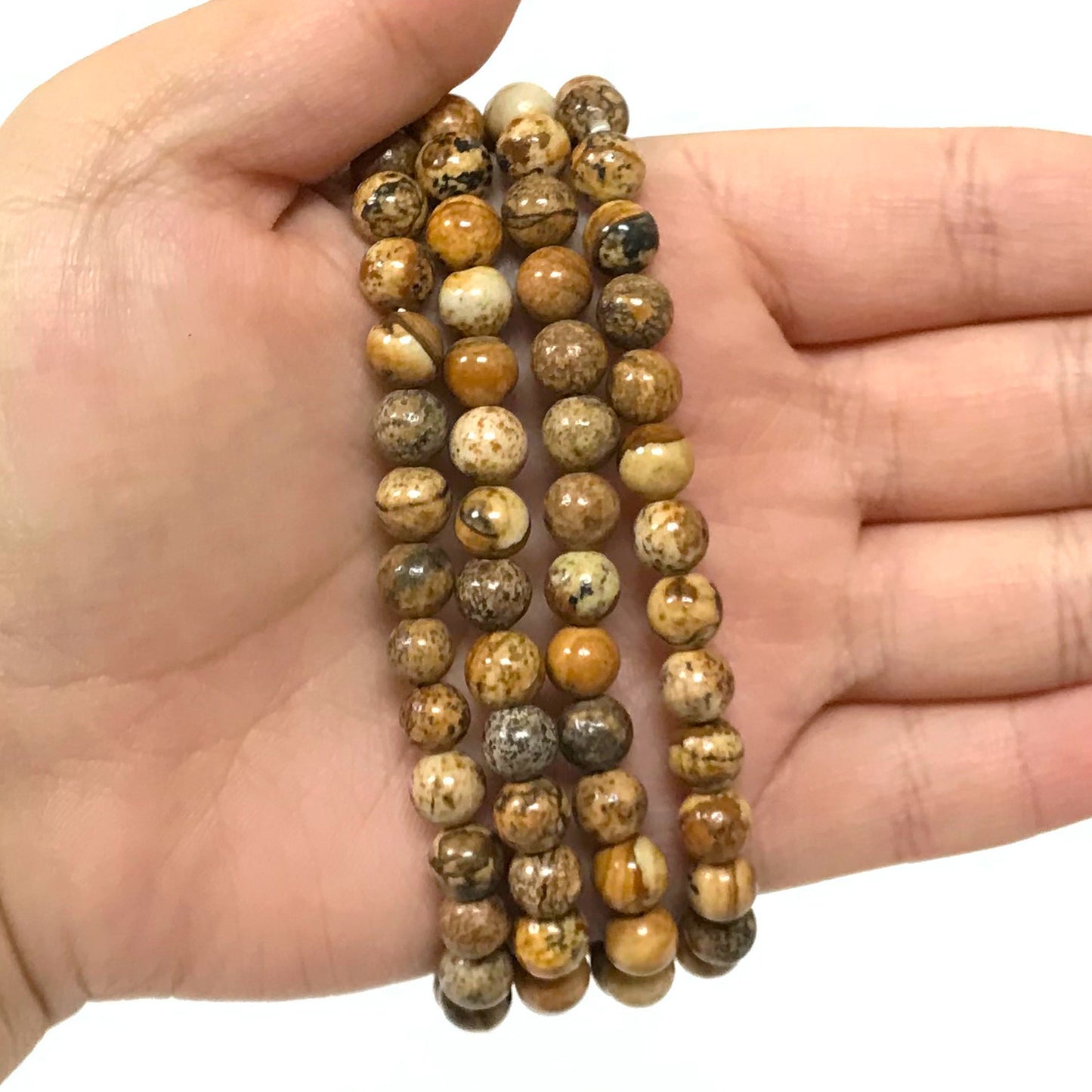 Picture Jasper Gemstone Bead Unisex Stretch Bracelet - Gem Avenue