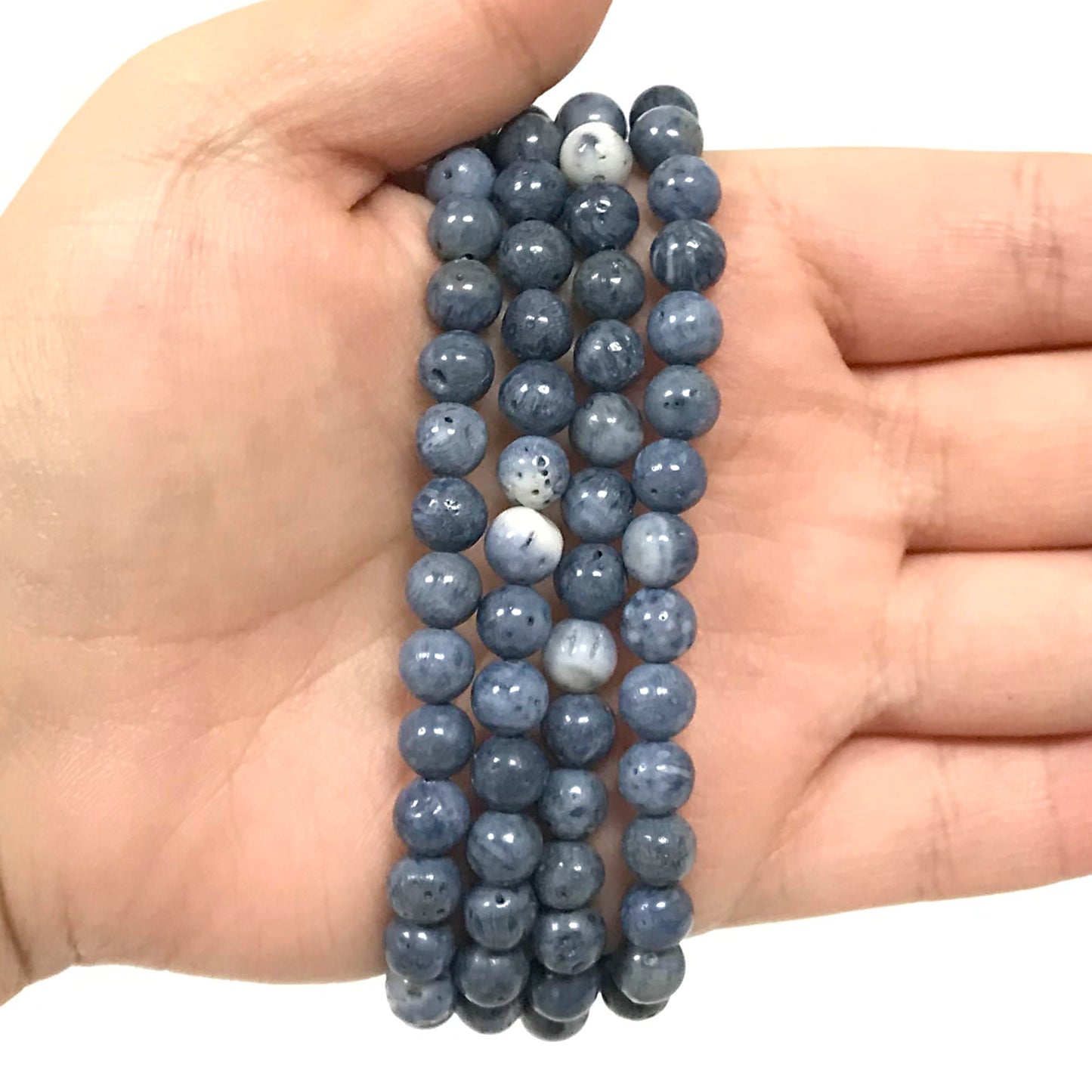 Blue Coral Gemstone Bead Unisex Stretch Bracelet - Gem Avenue