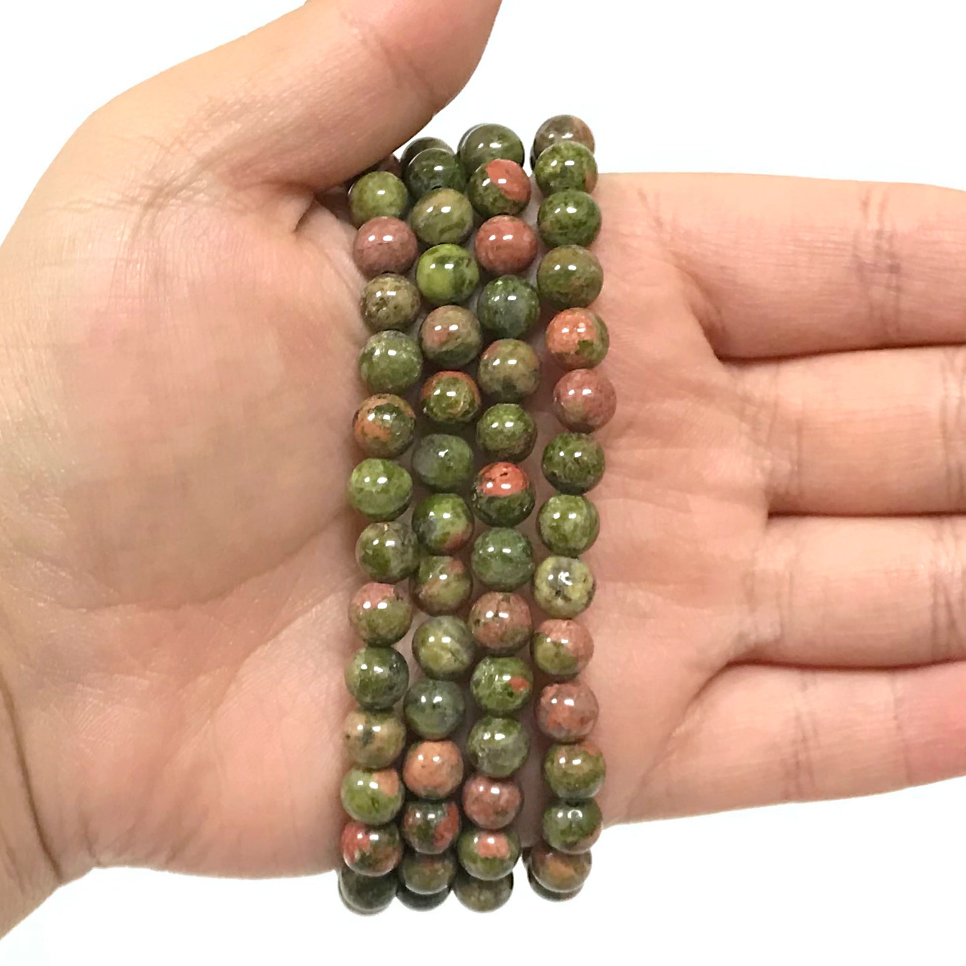 Unakite Gemstone Bead Unisex Stretch Bracelet - Gem Avenue