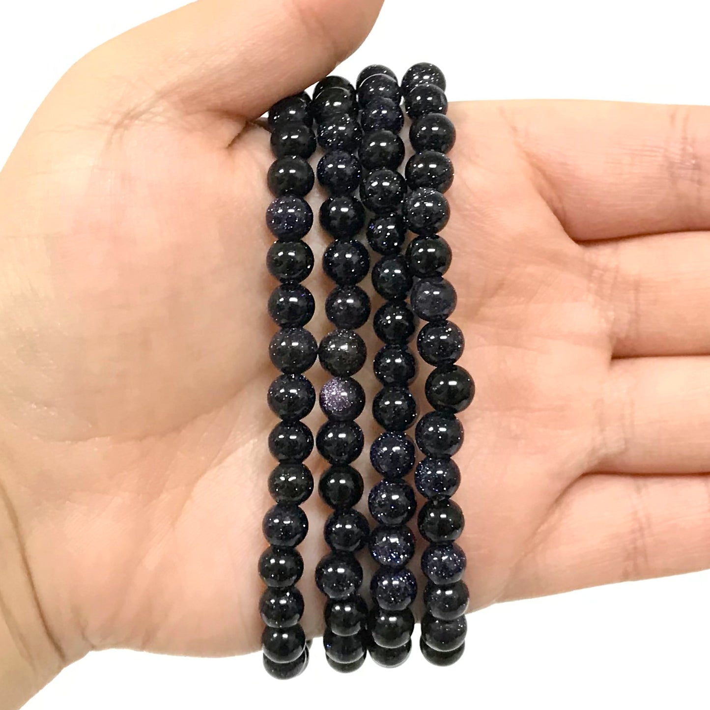 Blue Goldstone Bead Unisex Stretch Bracelet - Gem Avenue