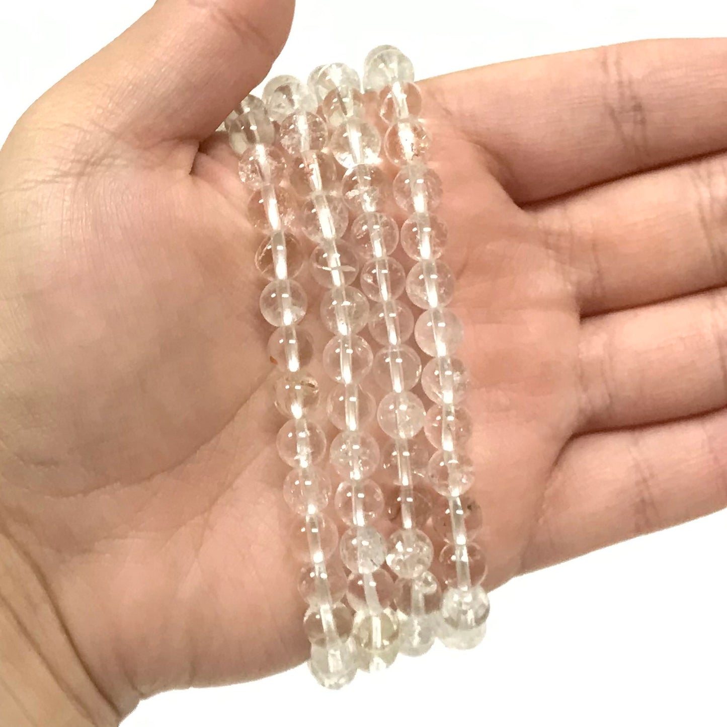 Natural Clear Quartz Gemstone Bead Handmade Stretch Unisex Bracelet - Gem Avenue