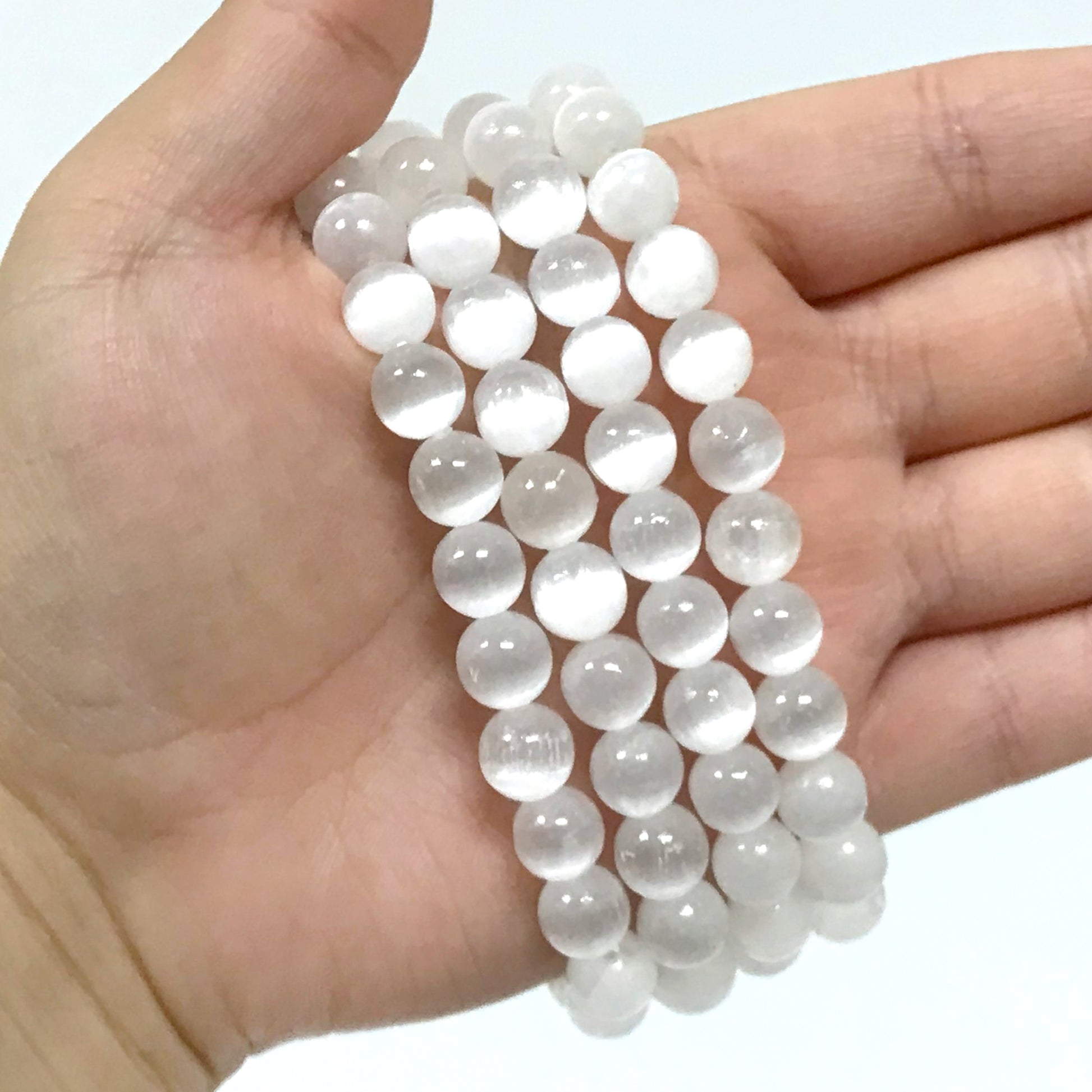 Natural Selenite Gemstone Bead Handmade Stretch Unisex Bracelet - Gem Avenue