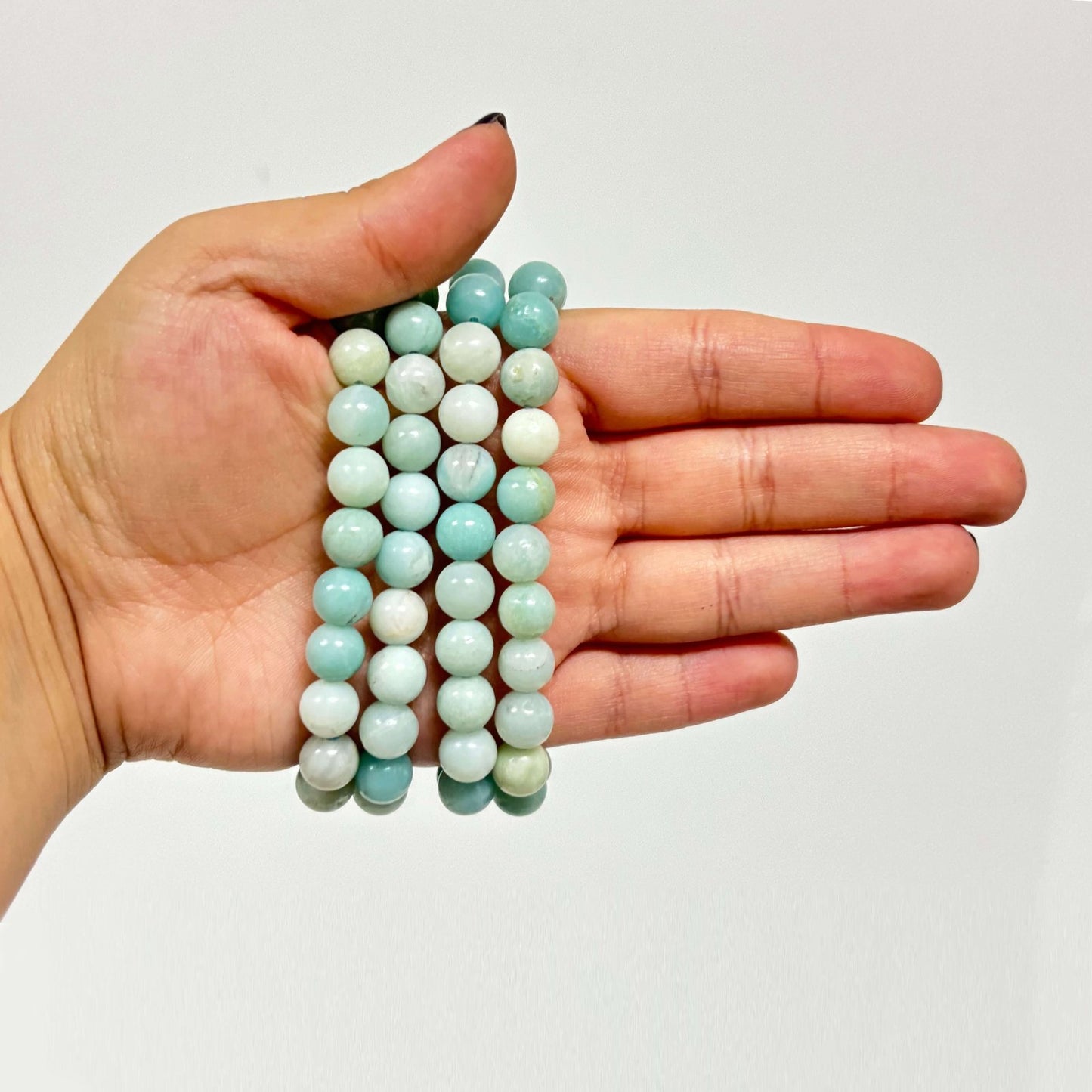 Amazonite Gemstone 8mm Round Bead Unisex Stretch Bracelet - Gem Avenue