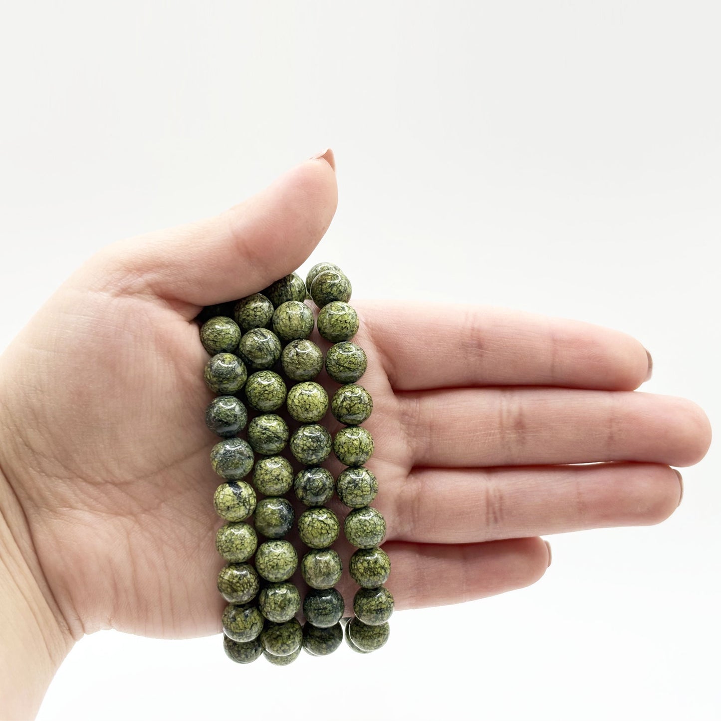 Serpentine Gemstone 8mm Round Bead Unisex Stretch Bracelet