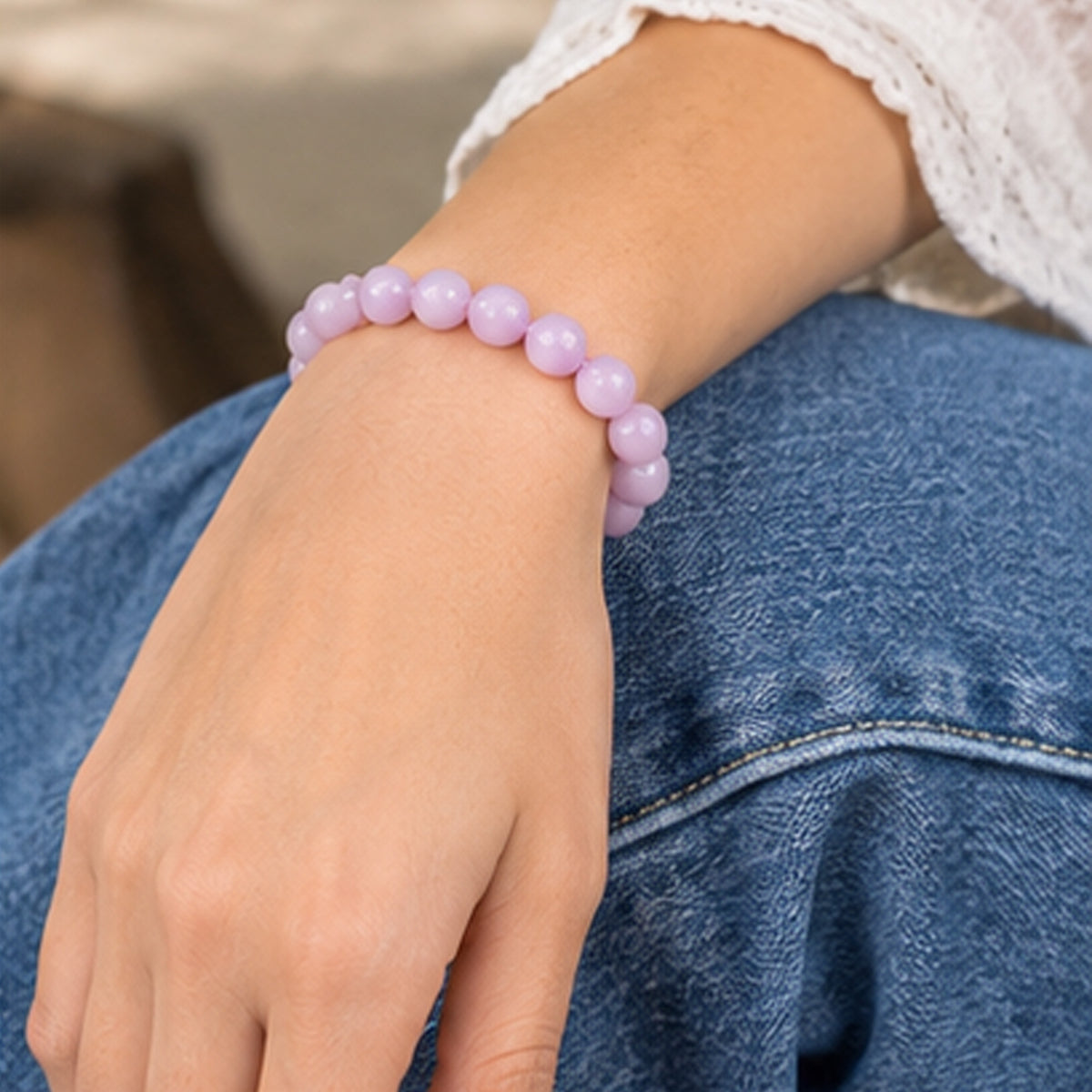 Kunzite 8mm Gemstone Bead Stretch Bracelet Handmade Unisex Natural Stone Jewelry Gift for Men and Women