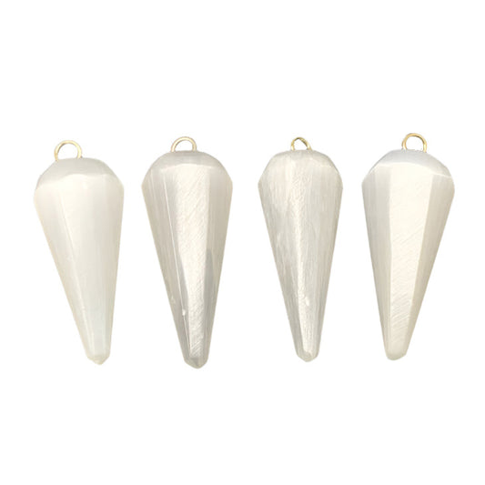 Selenite Faceted Cone-Shaped Pendants – Polished Natural Crystal for Clarity, Energy Cleansing & Inner Peace – Elegant Spiritual Jewelry for Everyday Wear or Gifting - GP320