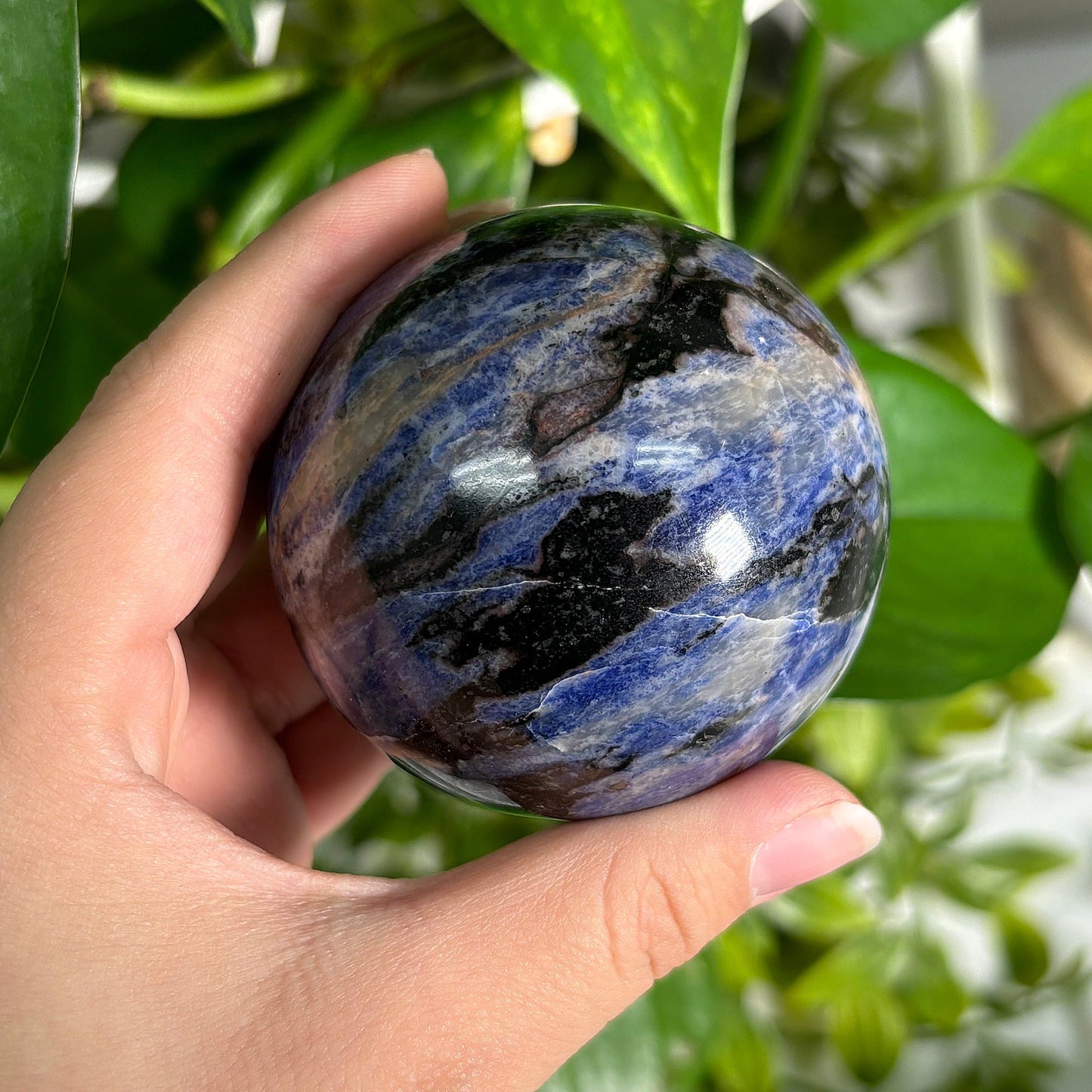 Polished Sodalite Sphere Natural Blue Crystal Gemstone Ball for Home Decor, Meditation, Energy Healing, Office Display & Collector Showcase  13-0095