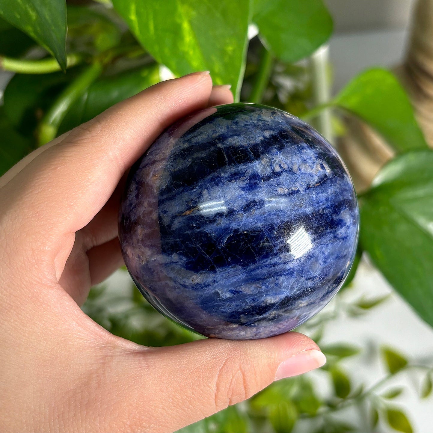 Polished Sodalite Sphere Natural Blue Crystal Gemstone Ball for Home Decor, Meditation, Energy Healing, Office Display & Collector Showcase  13-0095
