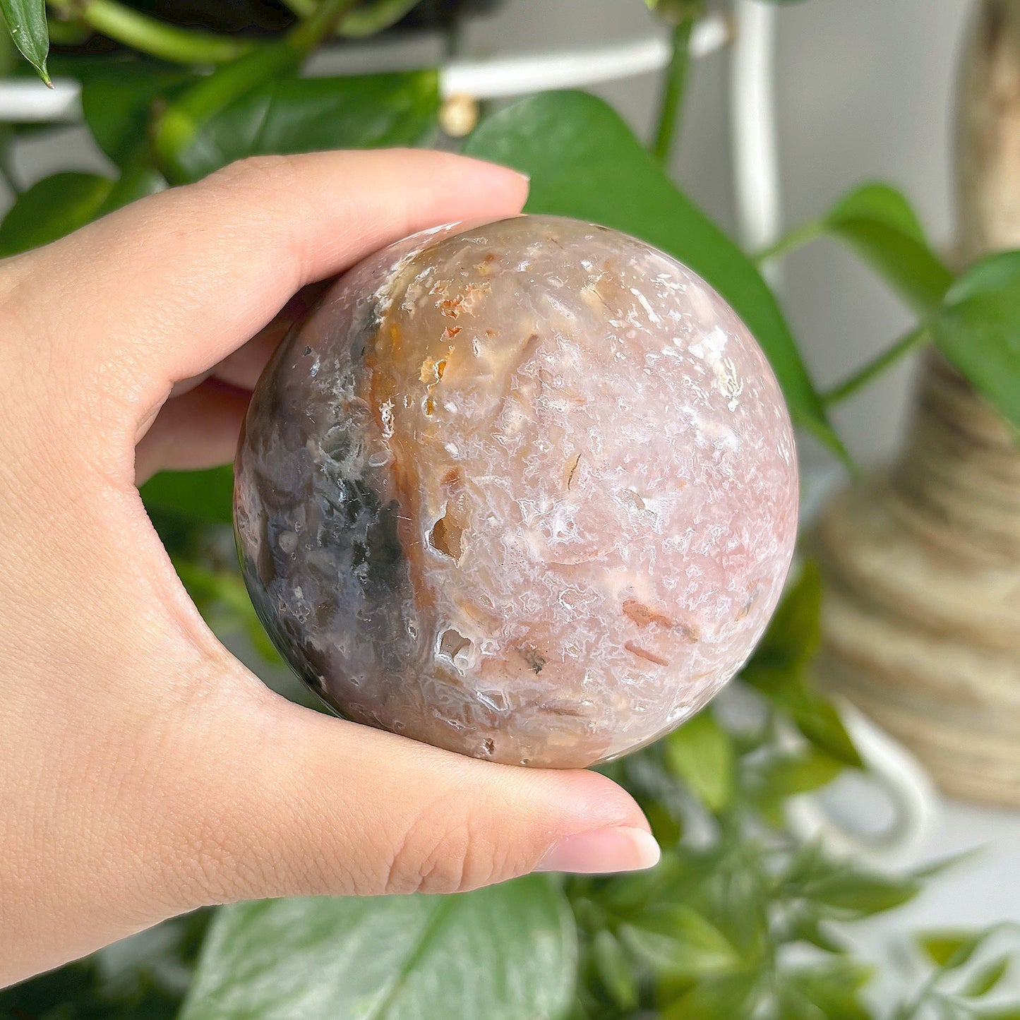 Pink Plume Agate Sphere Decor Ball - Gem Avenue