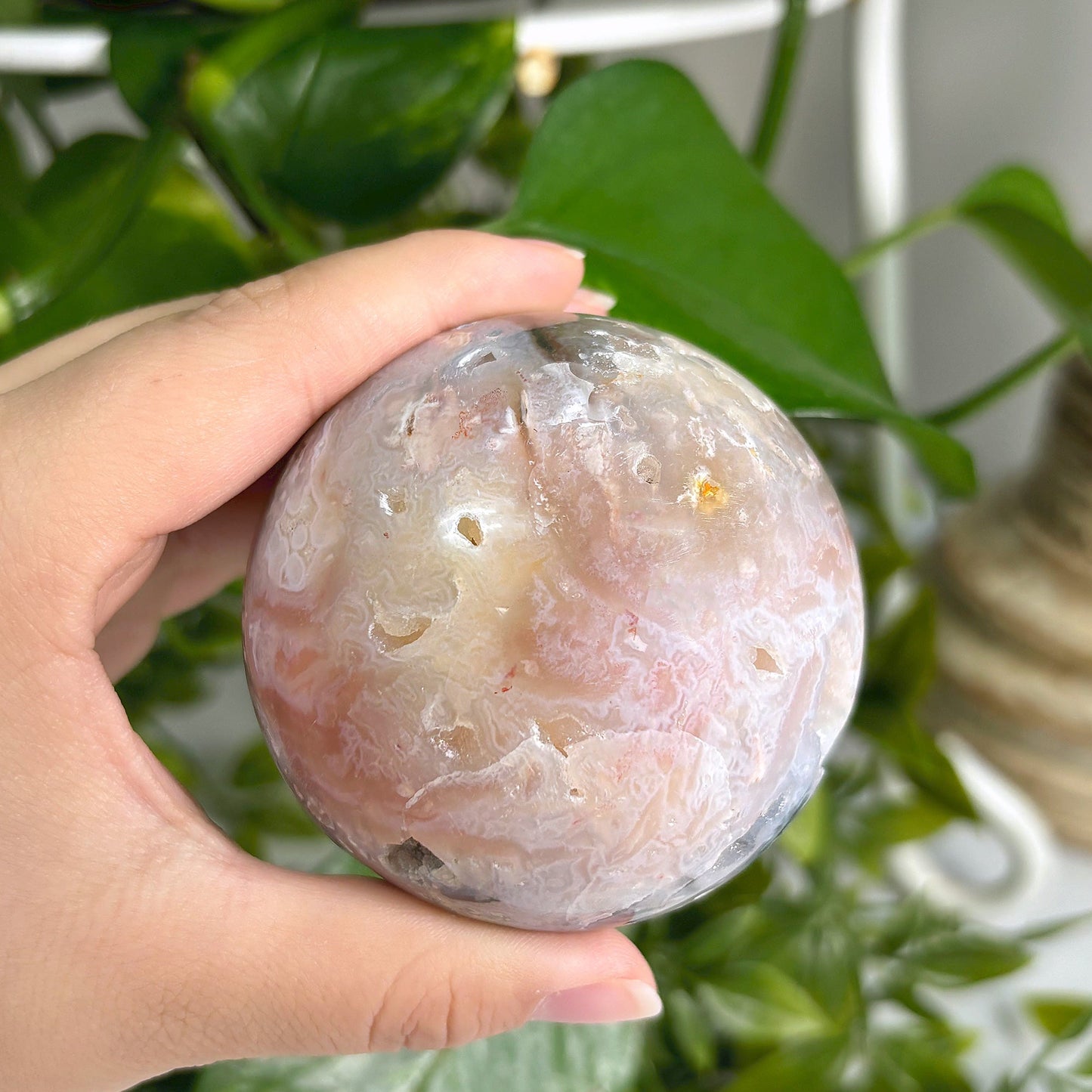 Pink Plume Agate Sphere Decor Ball - Gem Avenue