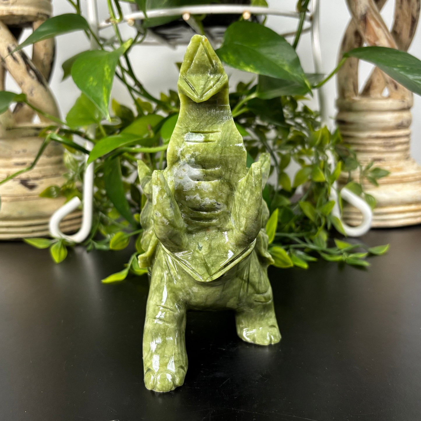 Hand-Carved Nephrite Jade Elephant Natural Crystal Gemstone Figurine for Healing, Feng Shui, Prosperity & Home Decor - RAN499