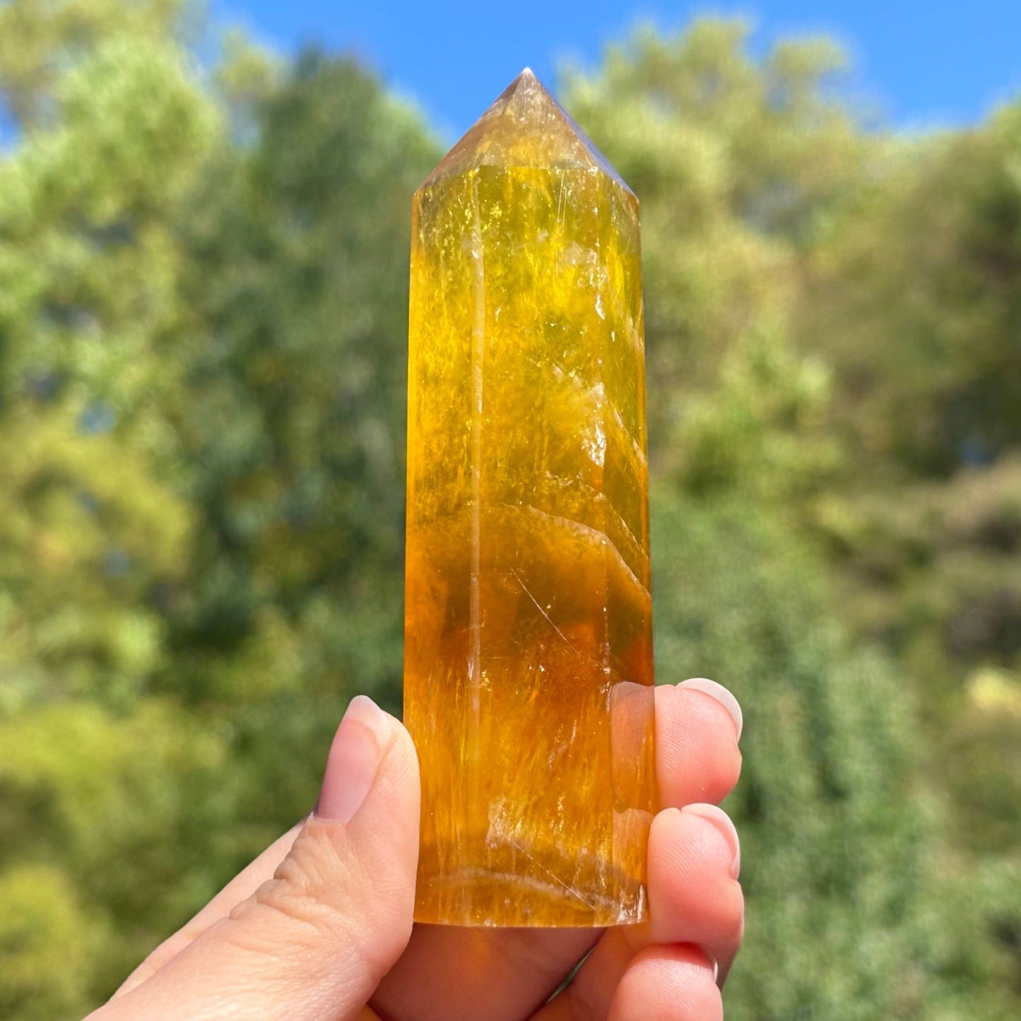 Natural Yellow Fluorite Crystal Obelisk Tower Point for Energy Healing, Focus, Meditation & Elegant Home or Office Decor - RPO518
