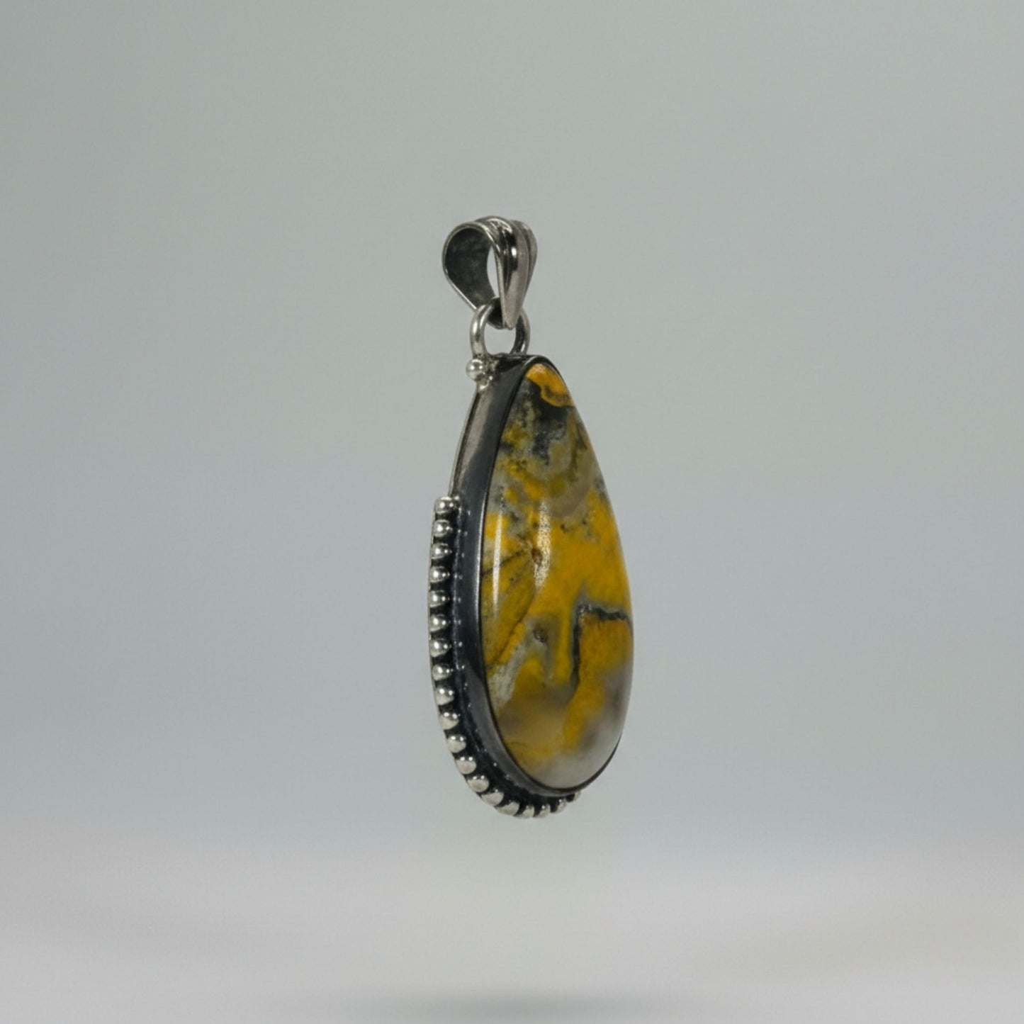 Bumble Bee Jasper Teardrop Pendant in 925 Sterling Silver Natural Yellow Black Jasper Gemstone Necklace - GP335