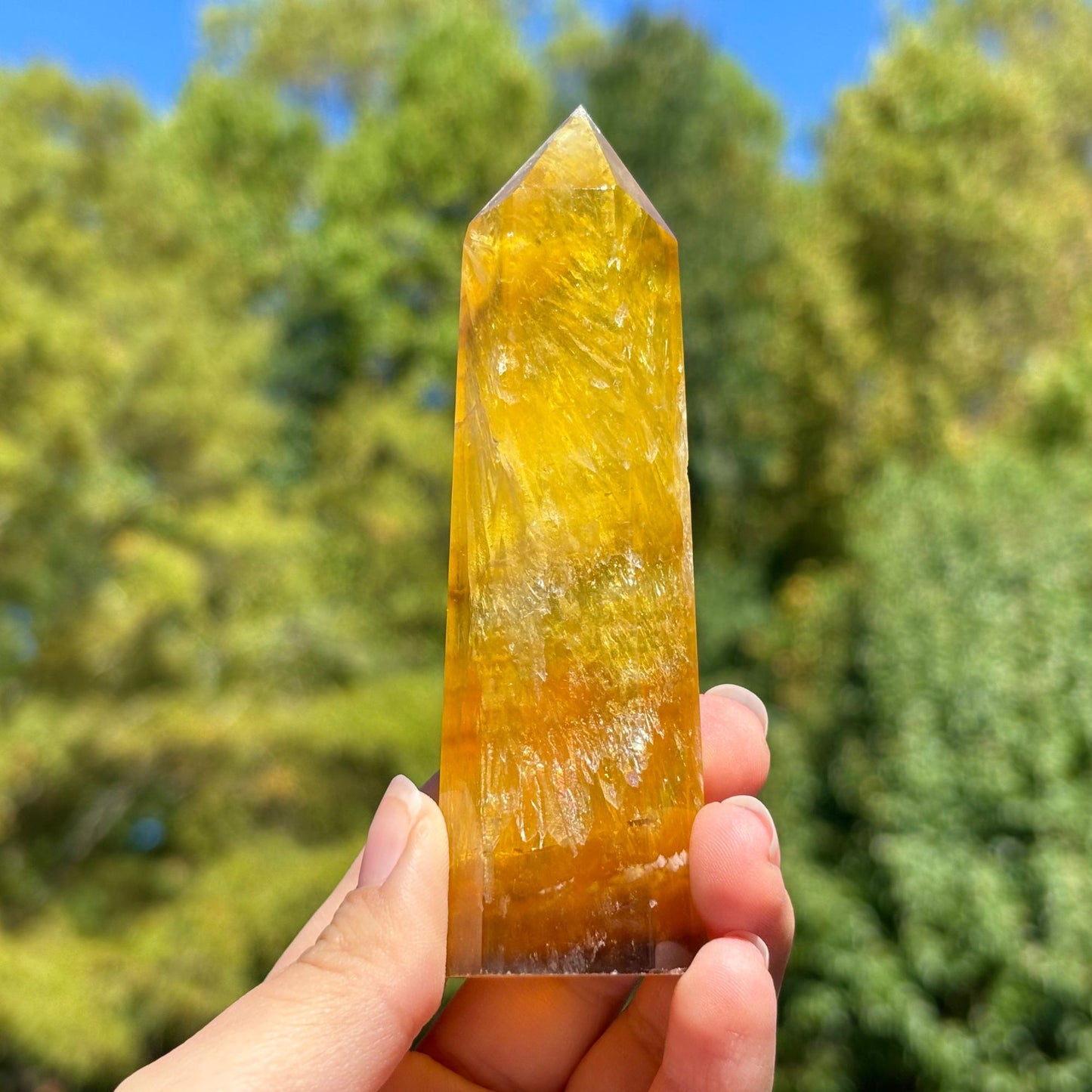 Natural Yellow Fluorite Crystal Obelisk Tower Point for Energy Healing, Focus, Meditation & Elegant Home or Office Decor - RPO518