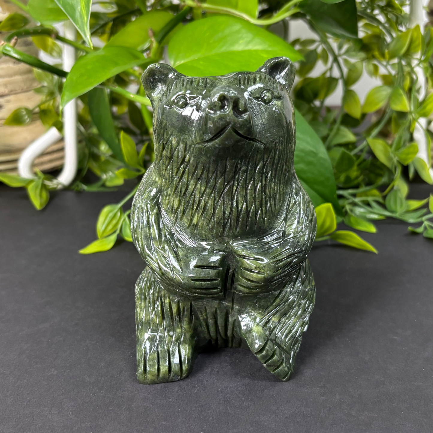 Hand-Carved Nephrite Jade Bear Figurine Natural Crystal Gemstone Animal Carving for Strength, Healing, Prosperity & Home Decor