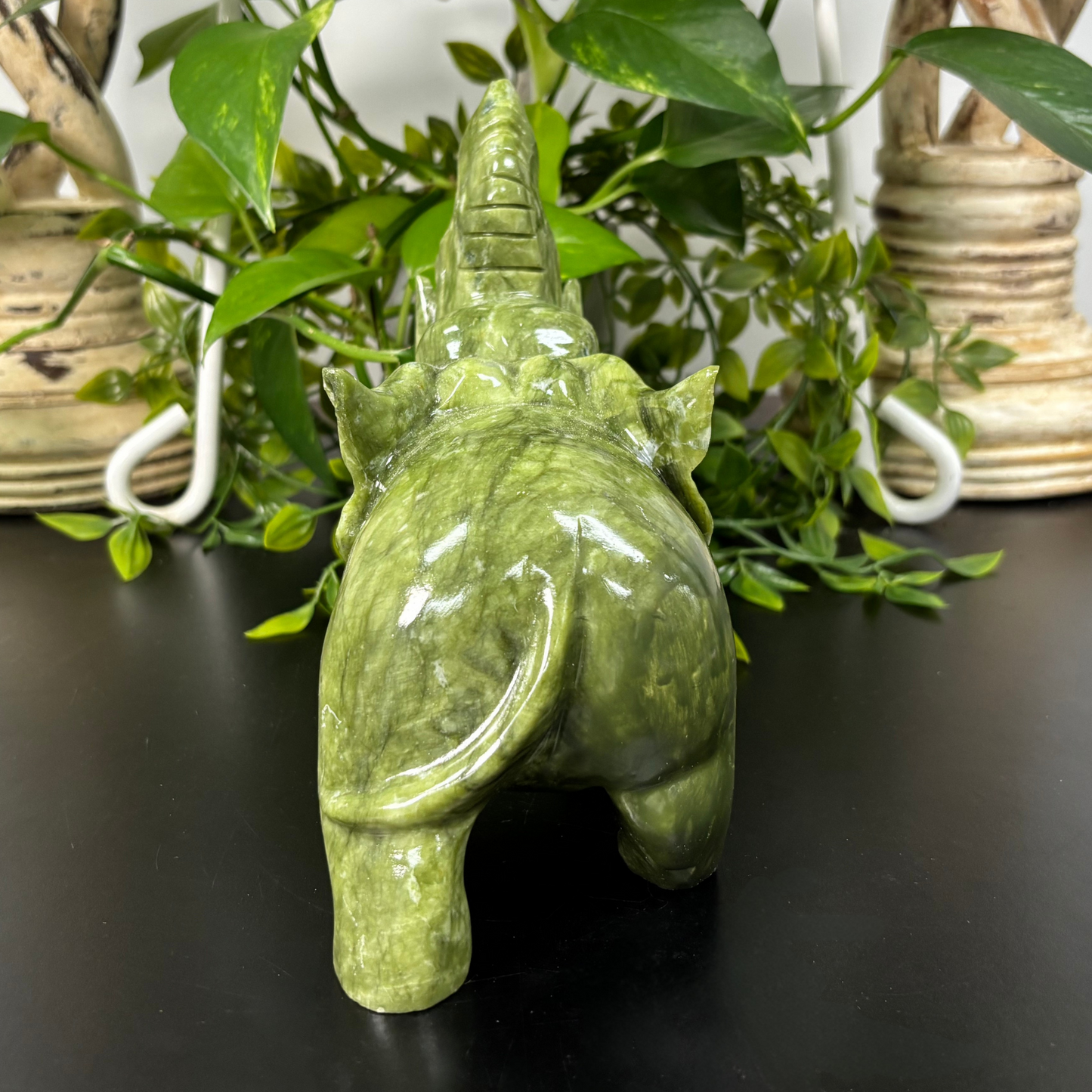 Hand-Carved Nephrite Jade Elephant Natural Crystal Gemstone Figurine for Healing, Feng Shui, Prosperity & Home Decor - RAN499