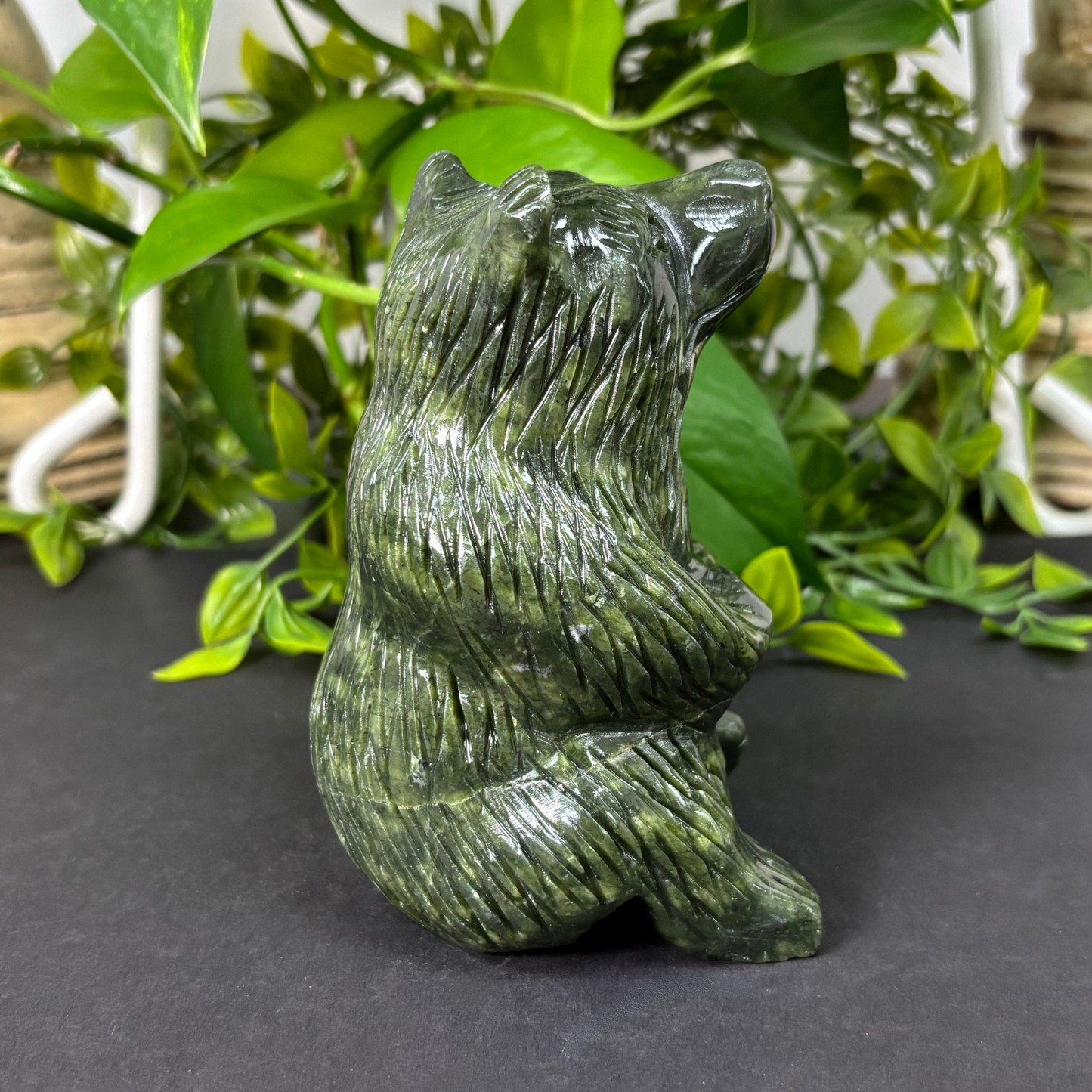 Hand-Carved Nephrite Jade Bear Figurine Natural Crystal Gemstone Animal Carving for Strength, Healing, Prosperity & Home Decor