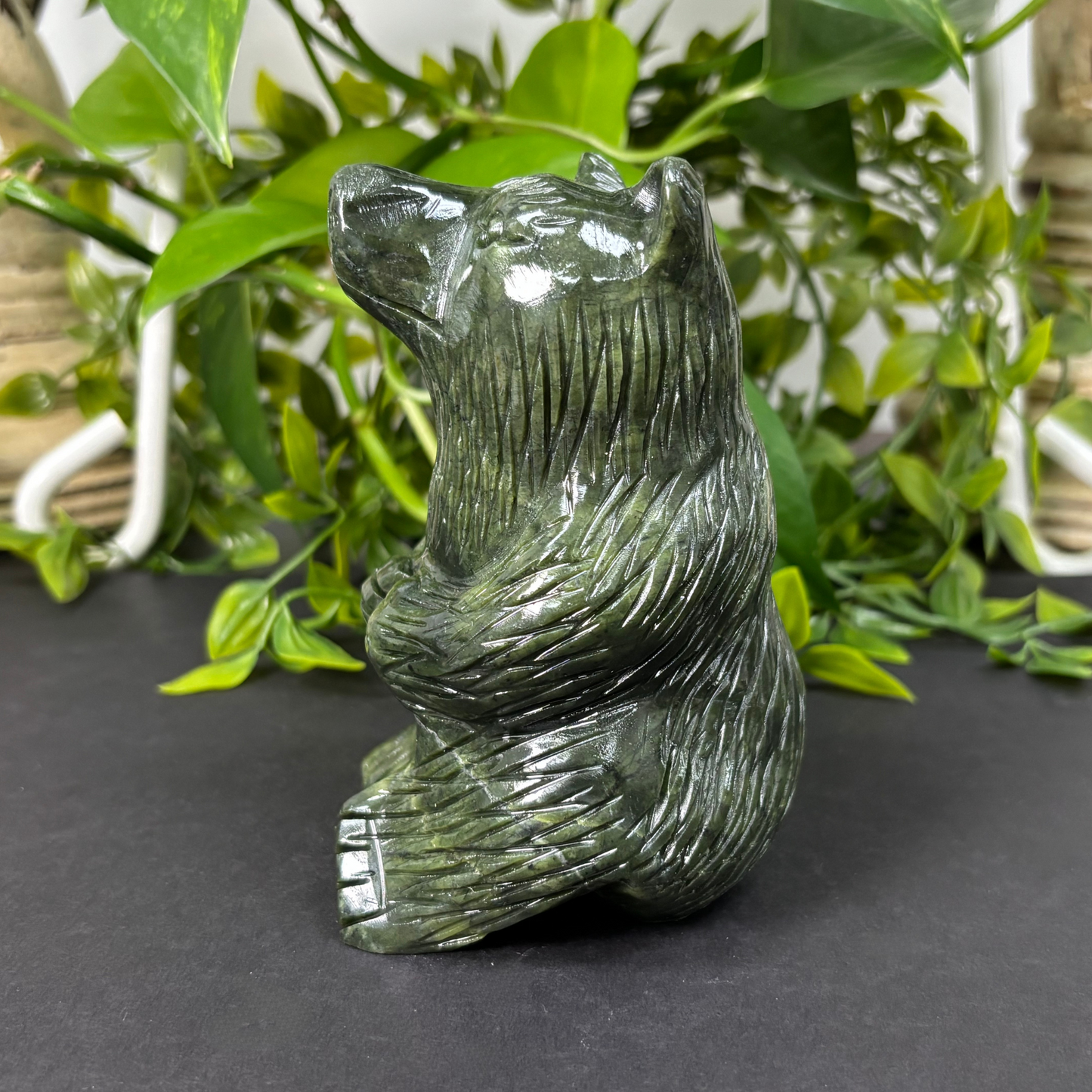 Hand-Carved Nephrite Jade Bear Figurine Natural Crystal Gemstone Animal Carving for Strength, Healing, Prosperity & Home Decor