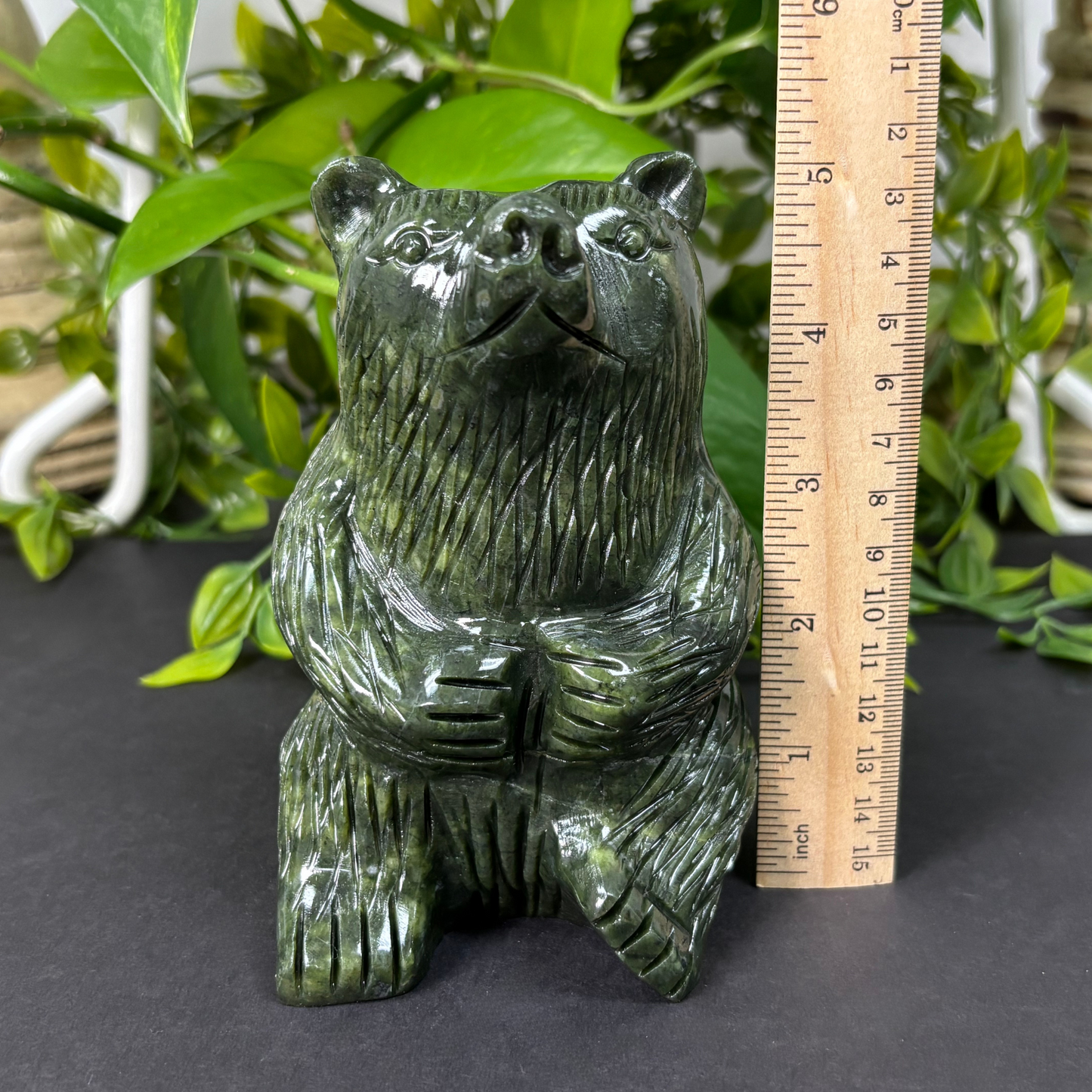 Hand-Carved Nephrite Jade Bear Figurine Natural Crystal Gemstone Animal Carving for Strength, Healing, Prosperity & Home Decor