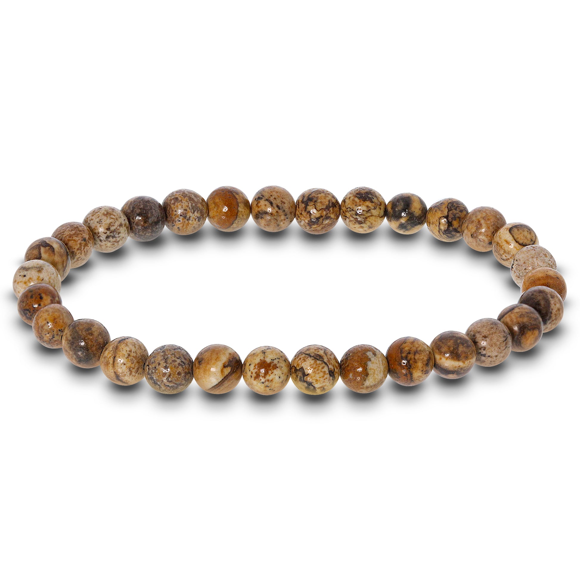 Picture Jasper Gemstone Bead Unisex Stretch Bracelet - Gem Avenue