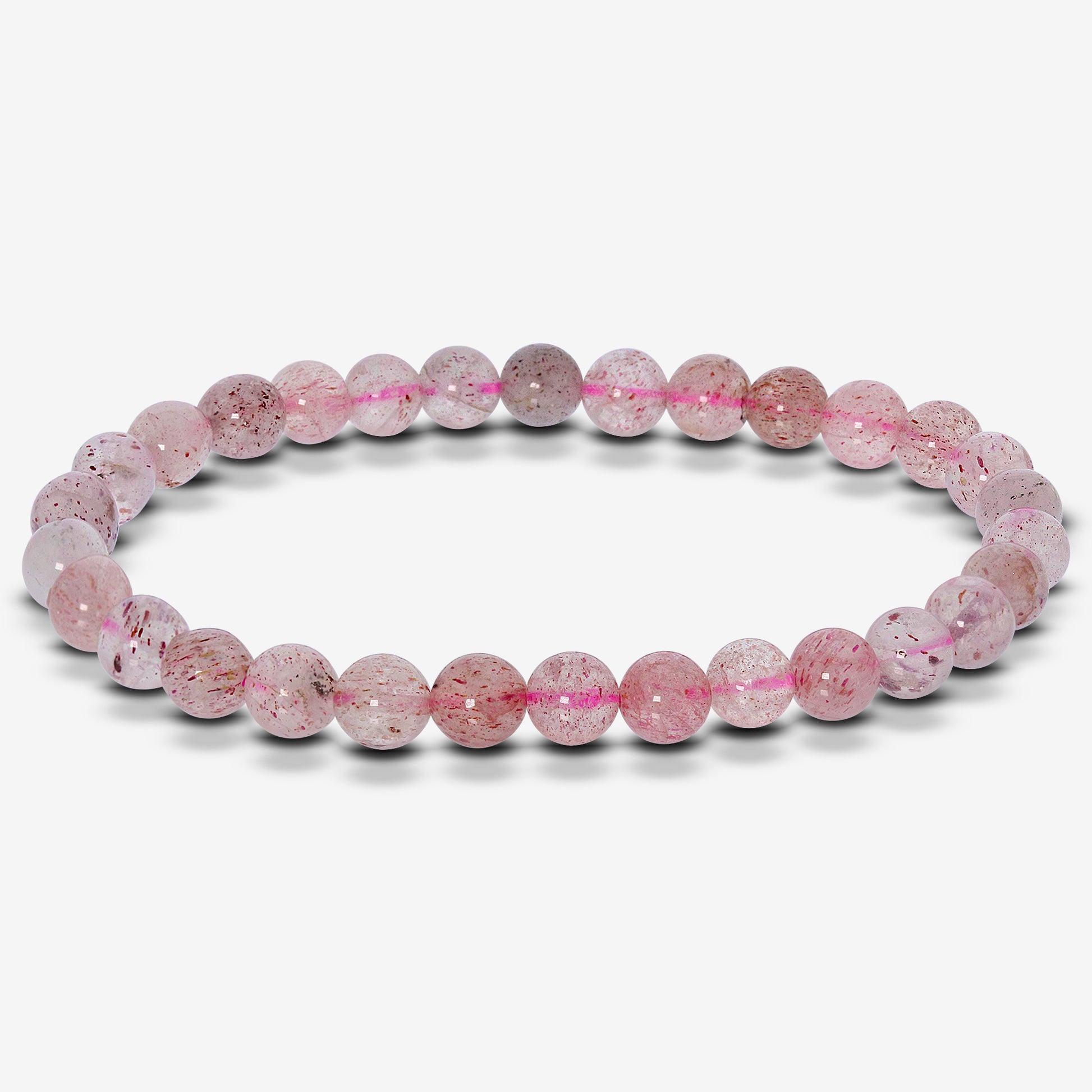 Strawberry Quartz Gemstone Bead Unisex Stretch Bracelet - Gem Avenue