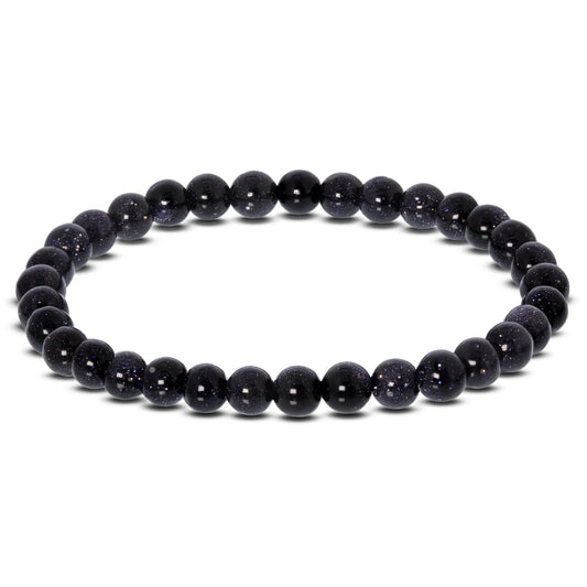 Blue Goldstone Bead Unisex Stretch Bracelet - Gem Avenue
