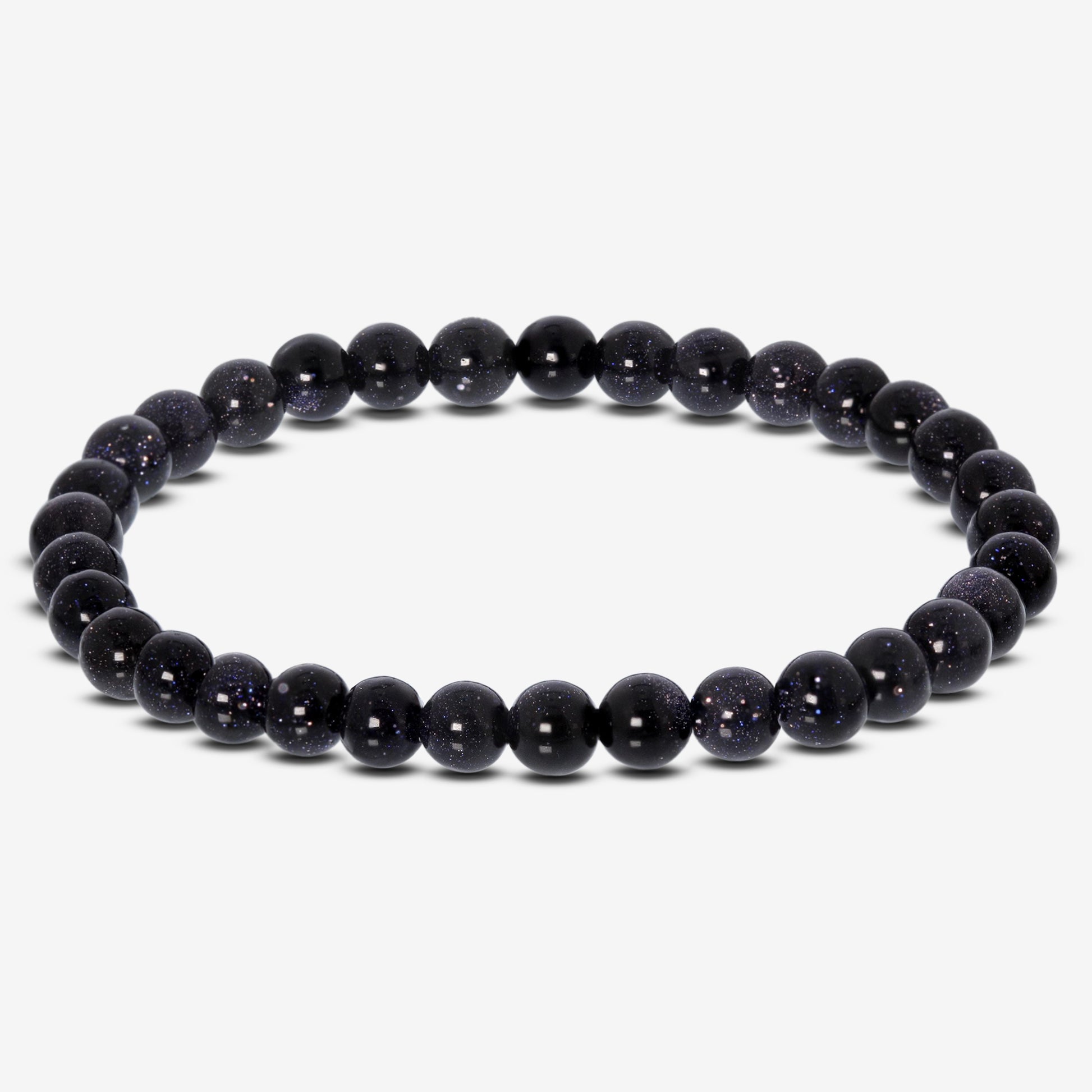 Blue Goldstone Bead Unisex Stretch Bracelet - Gem Avenue