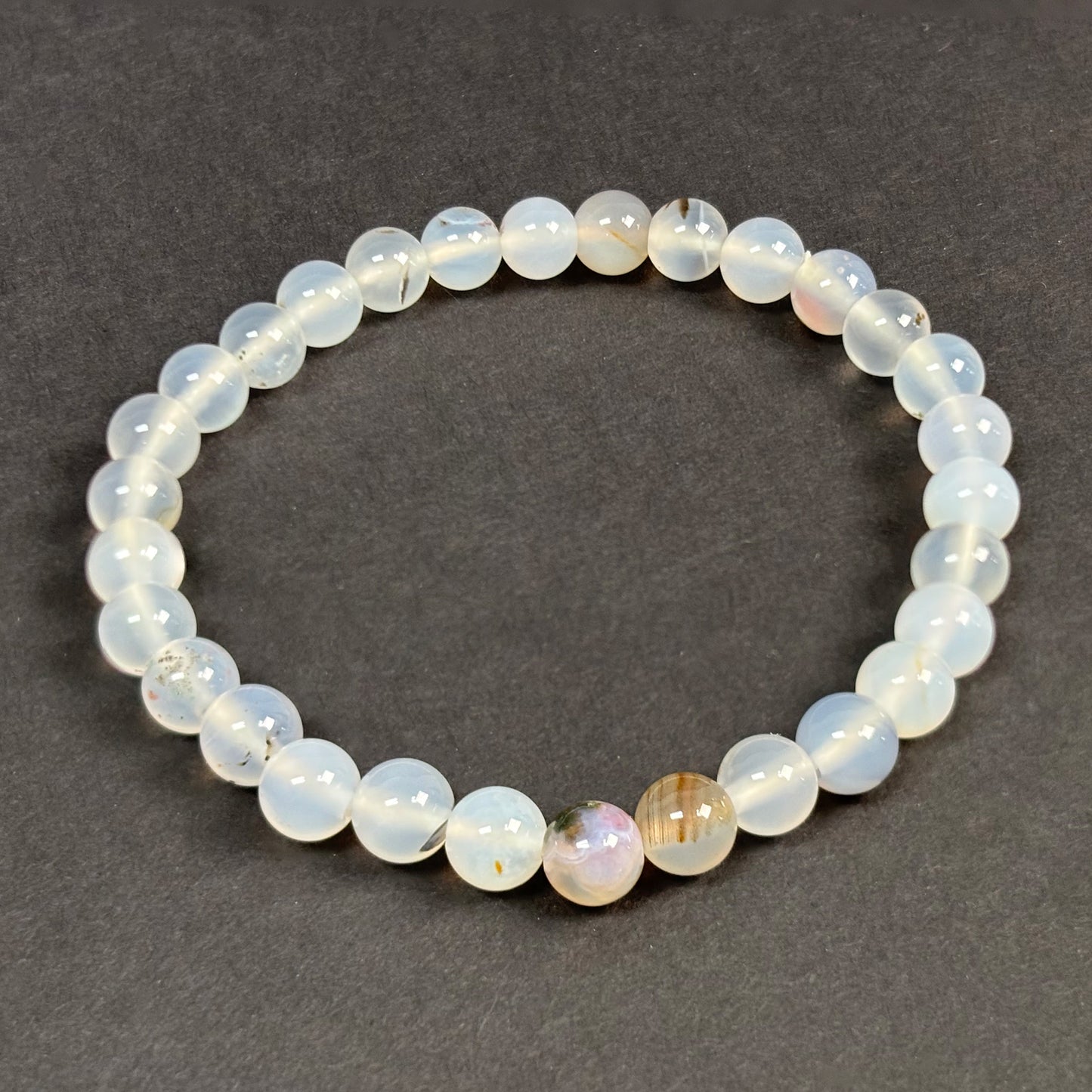 6mm Agate Gemstone Round Bead Unisex Stretch Bracelet