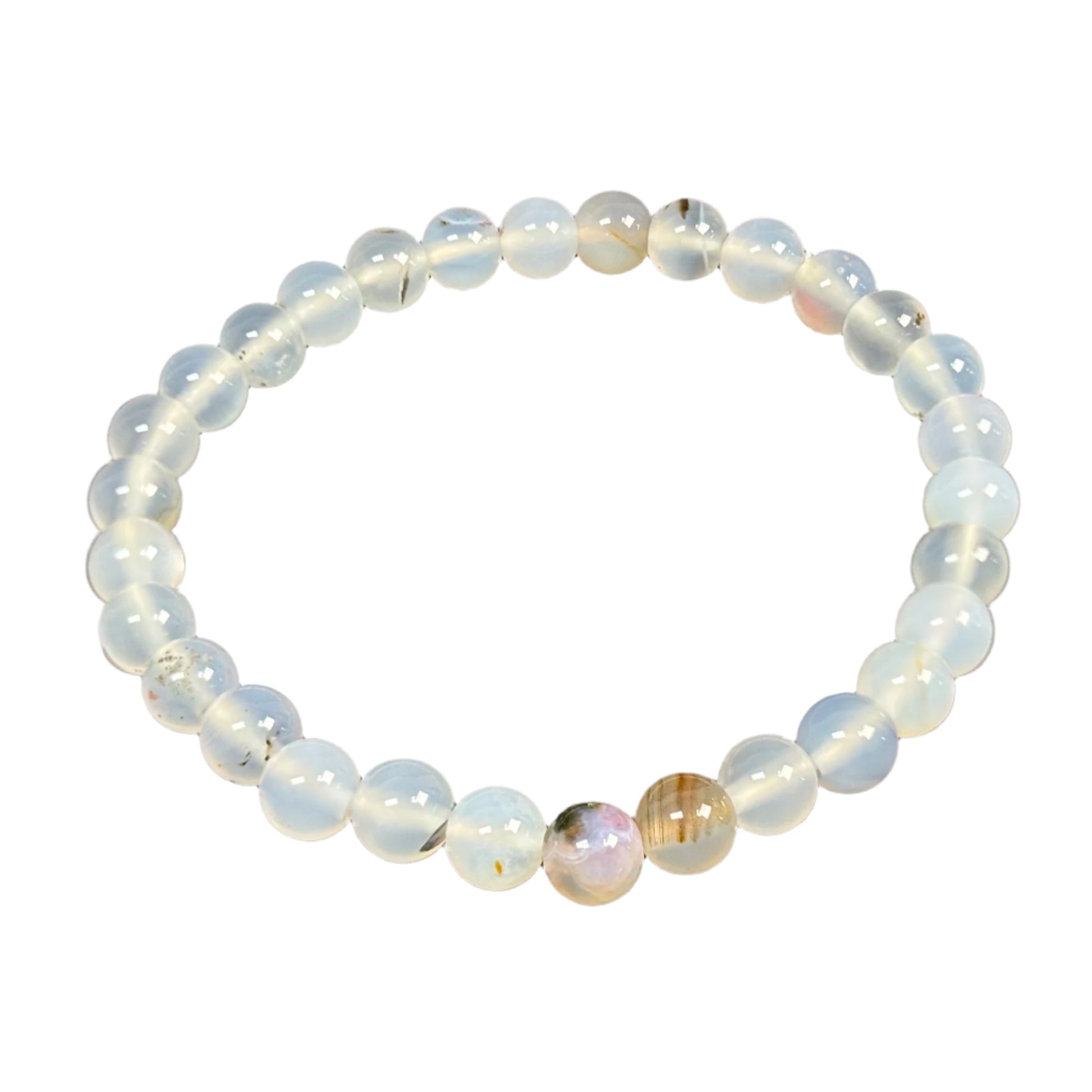 6mm Agate Gemstone Round Bead Unisex Stretch Bracelet - Gem Avenue