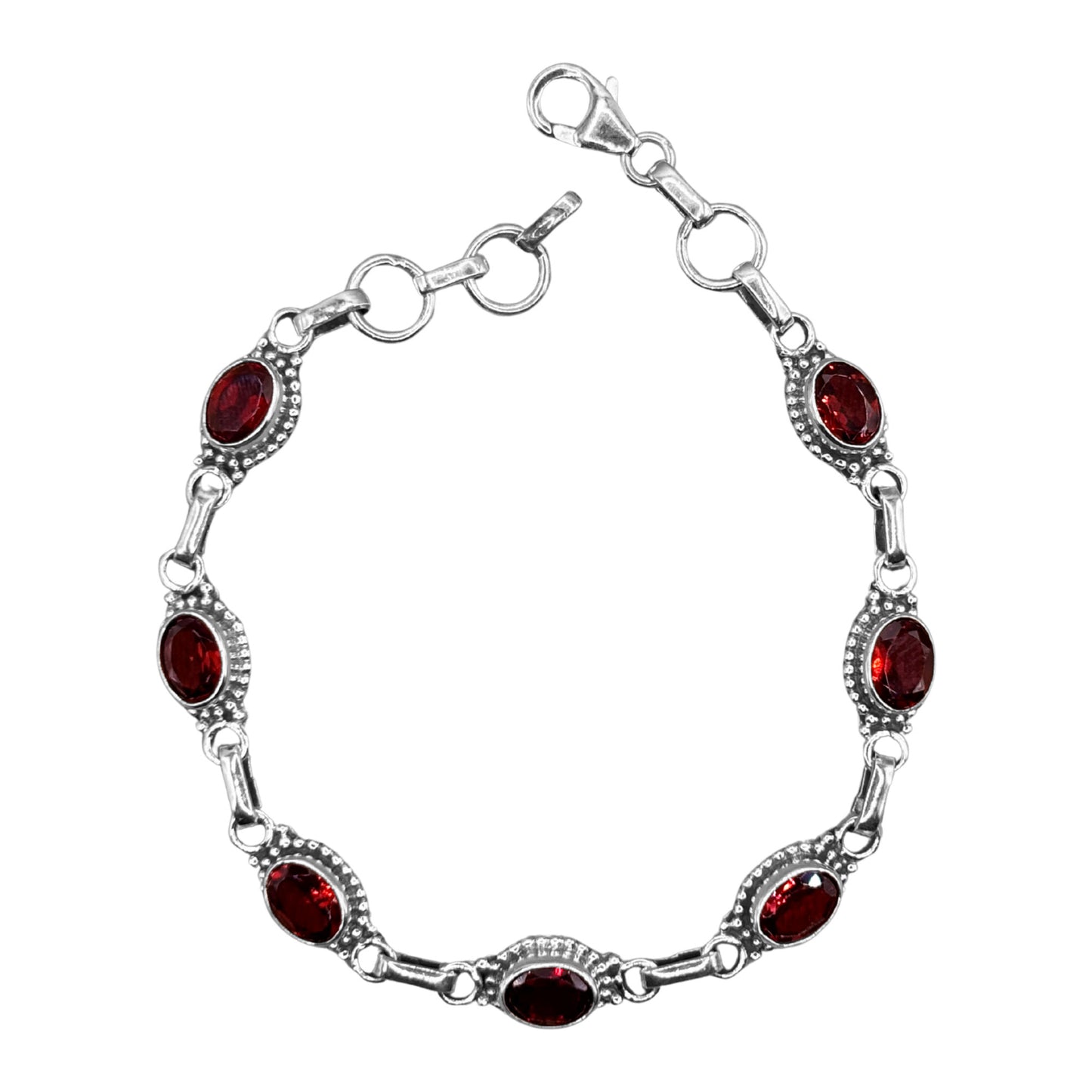 Garnet Gemstone Link Bracelet 925 Sterling Silver - Gem Avenue Retail
