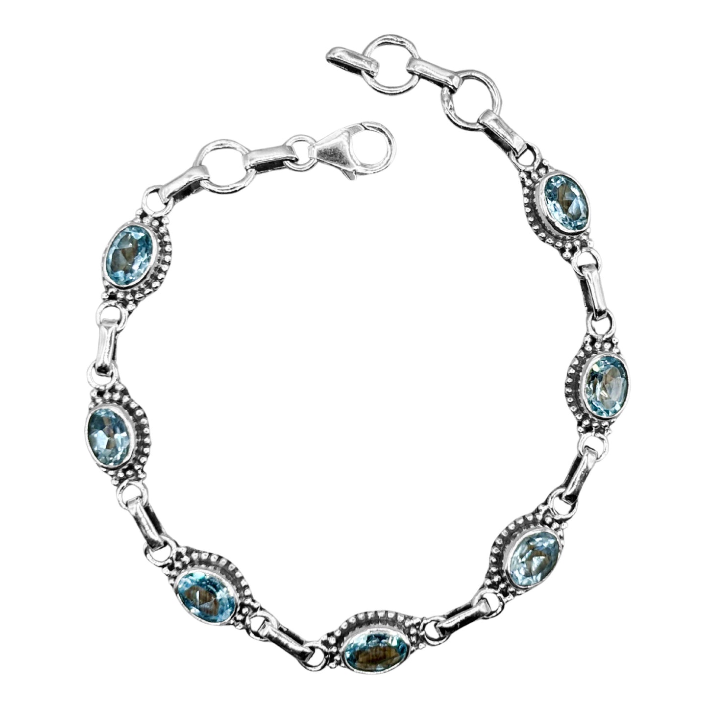 Aquamarine Gemstone Link Bracelet 925 Sterling Silver - Gem Avenue Retail