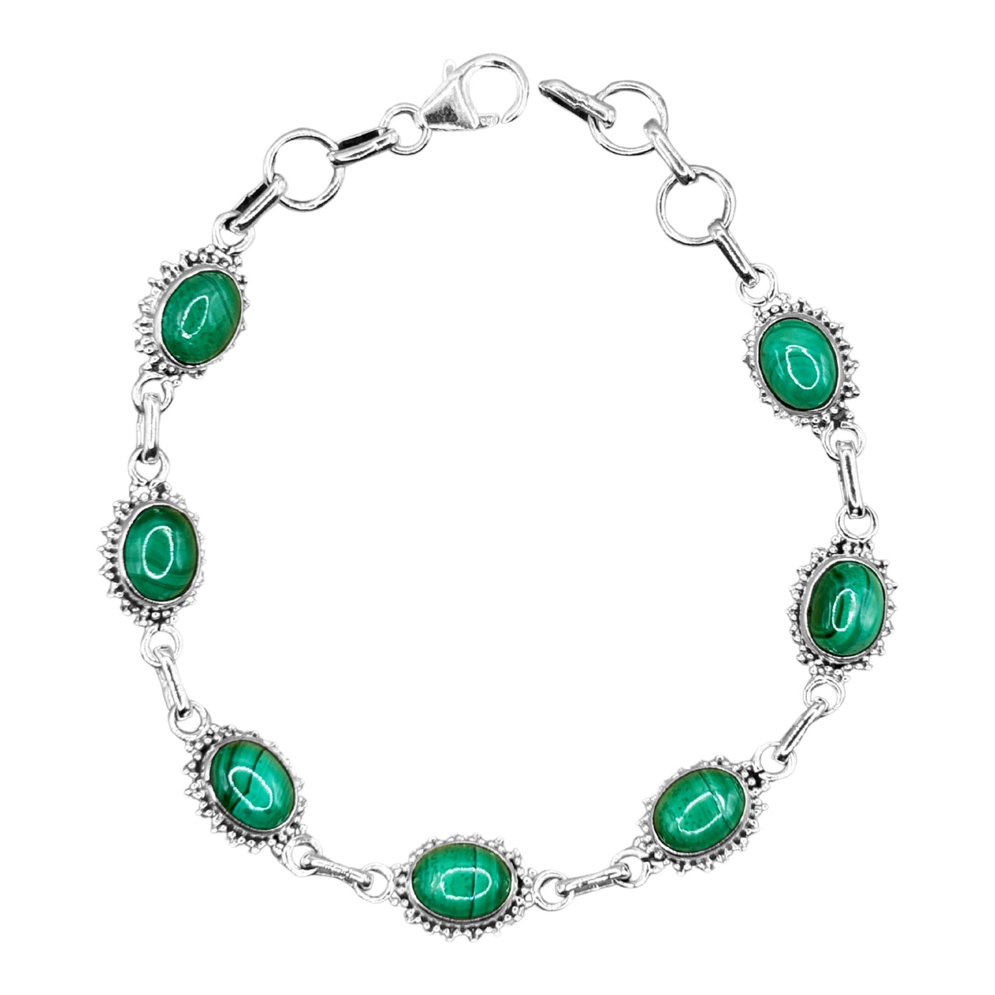 Malachite Gemstone Link Bracelet 925 Sterling Silver - Gem Avenue Retail