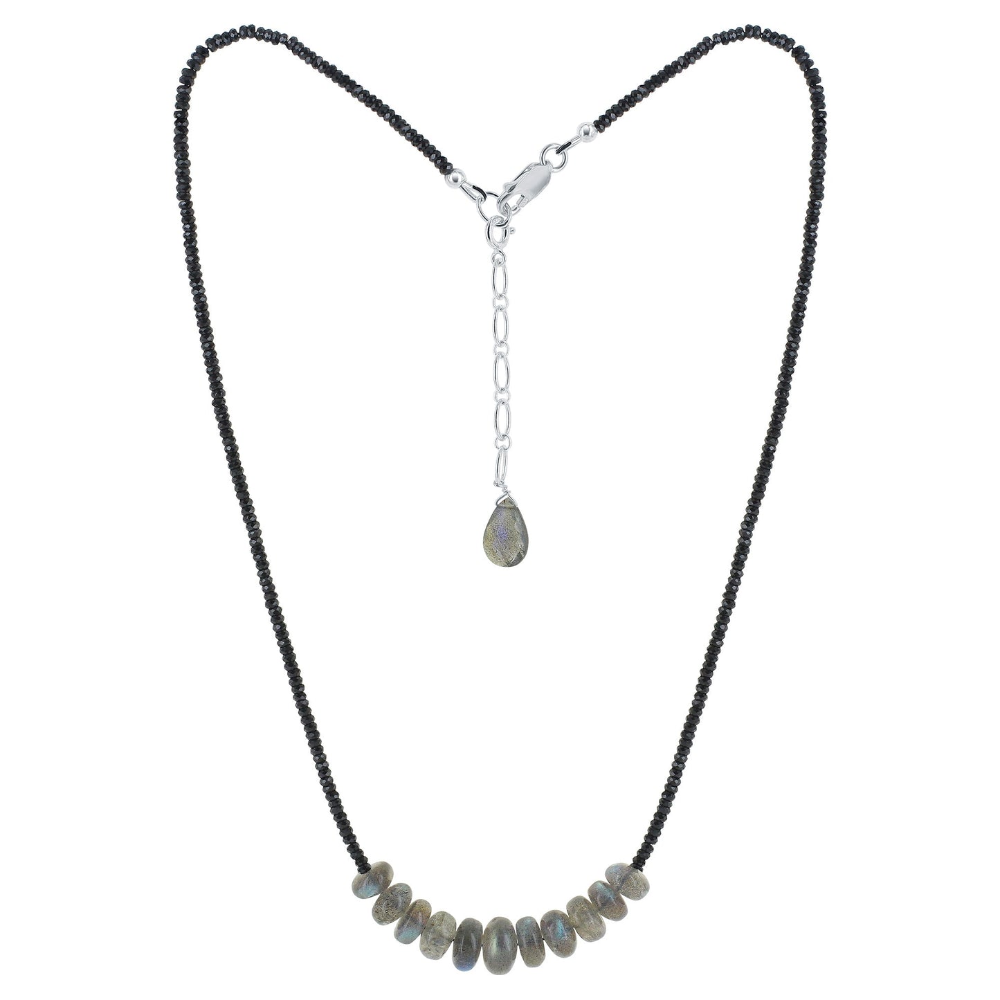 925 Sterling Silver Labradorite & Black Spinel Gemstone Necklace for Women - Gem Avenue
