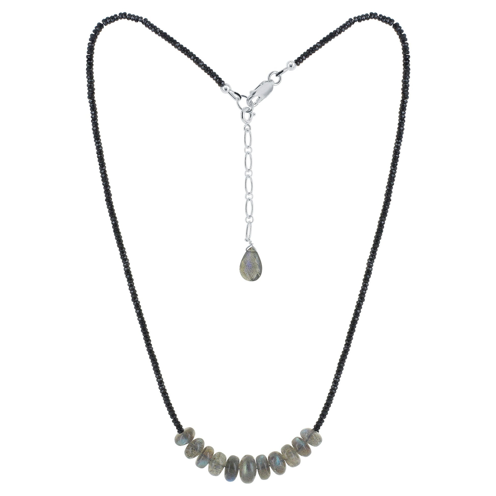 925 Sterling Silver Labradorite & Black Spinel Gemstone Necklace for Women - Gem Avenue