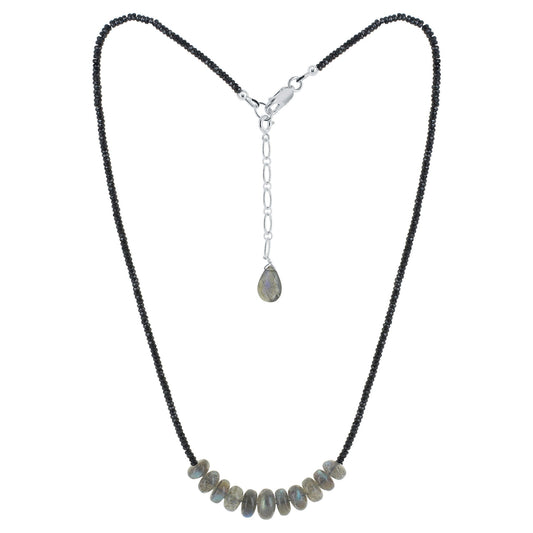 925 Sterling Silver Labradorite & Black Spinel Gemstone Necklace for Women - Gem Avenue