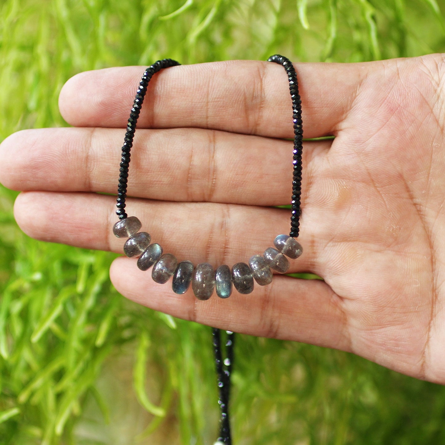 925 Sterling Silver Labradorite & Black Spinel Gemstone Necklace for Women - Gem Avenue
