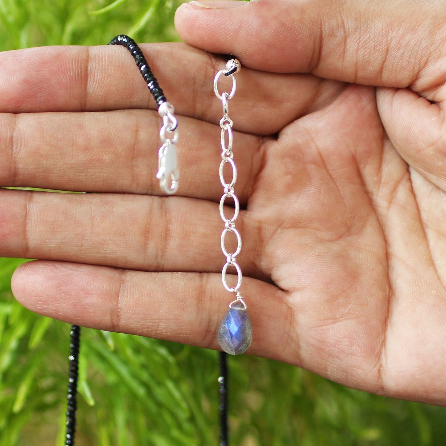 925 Sterling Silver Labradorite & Black Spinel Gemstone Necklace for Women - Gem Avenue