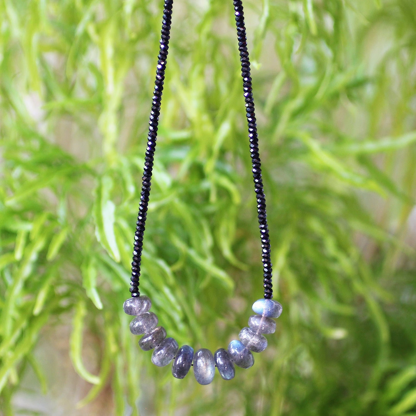 925 Sterling Silver Labradorite & Black Spinel Gemstone Necklace for Women - Gem Avenue