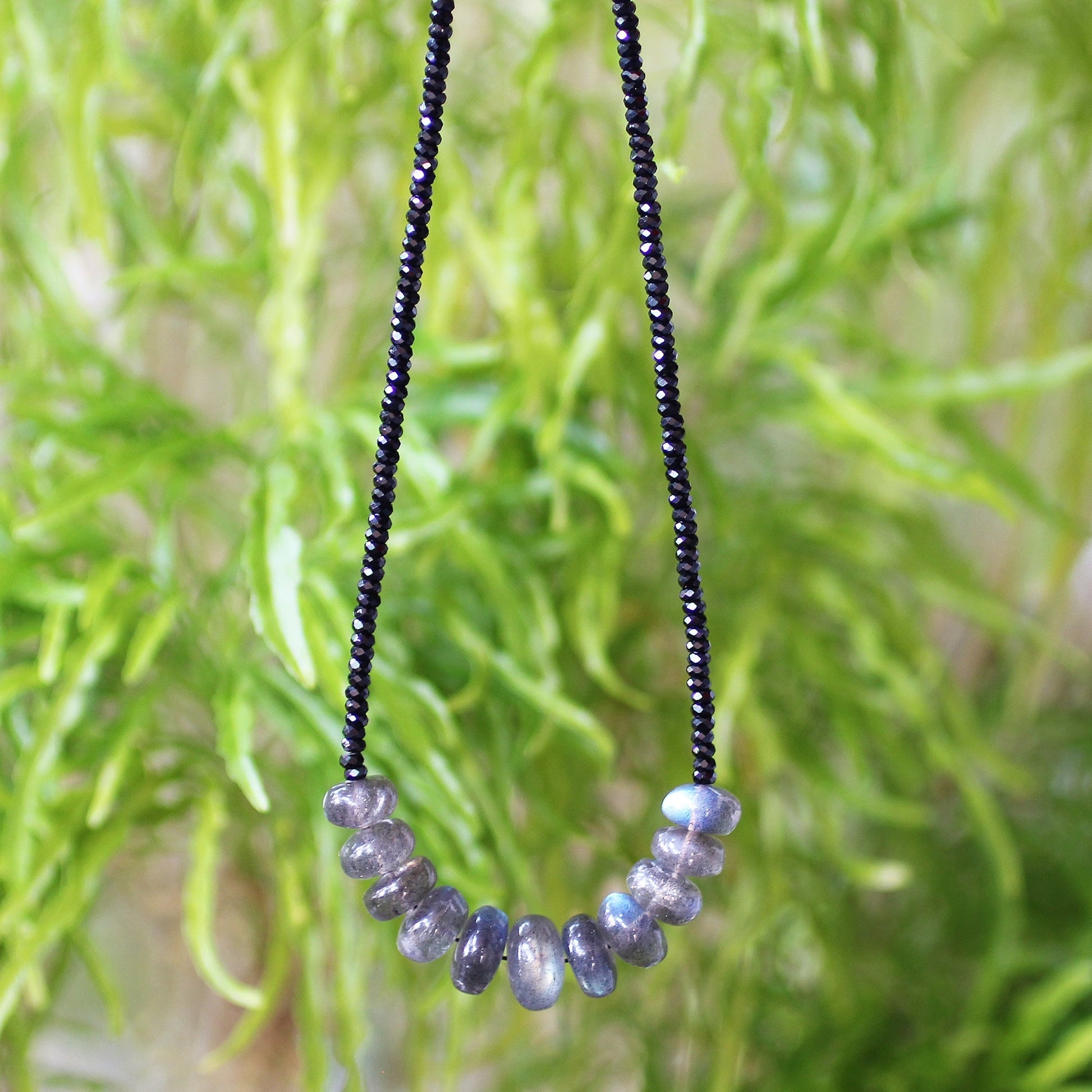 925 Sterling Silver Labradorite & Black Spinel Gemstone Necklace for Women - Gem Avenue