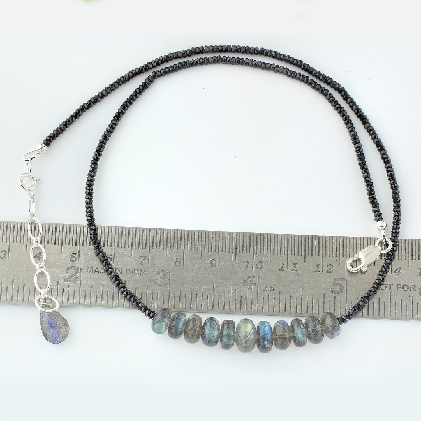 925 Sterling Silver Labradorite & Black Spinel Gemstone Necklace for Women - Gem Avenue