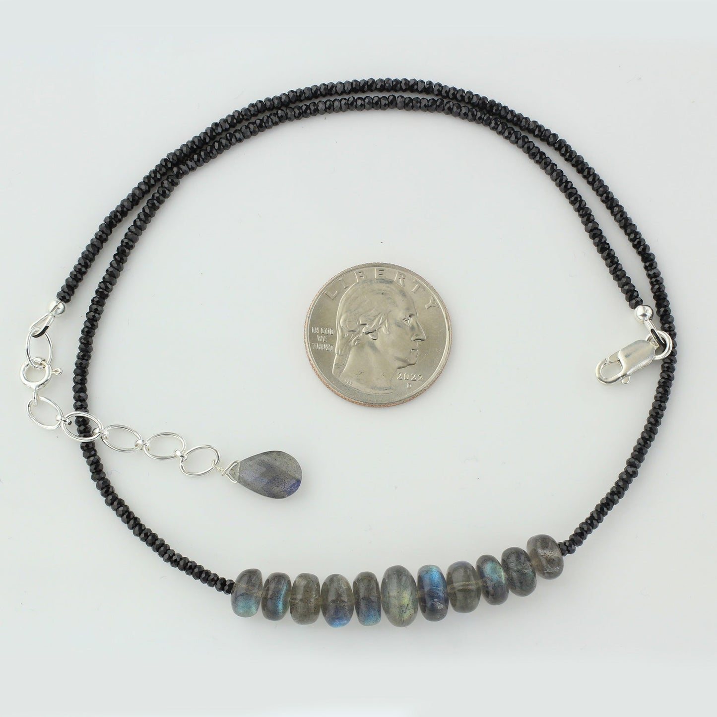 925 Sterling Silver Labradorite & Black Spinel Gemstone Necklace for Women - Gem Avenue