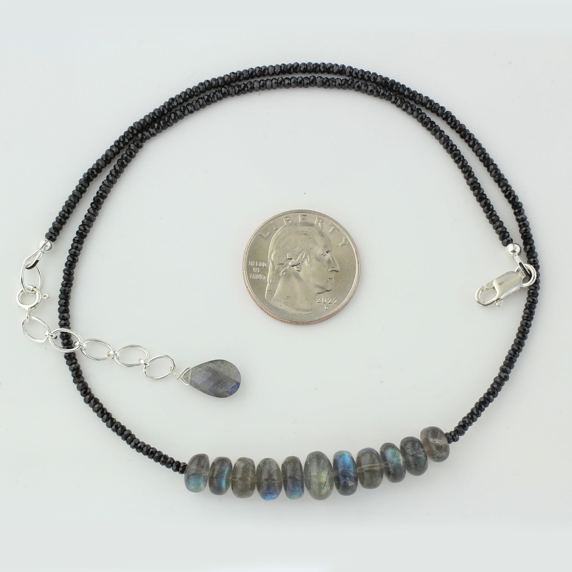 925 Sterling Silver Labradorite & Black Spinel Gemstone Necklace for Women - Gem Avenue
