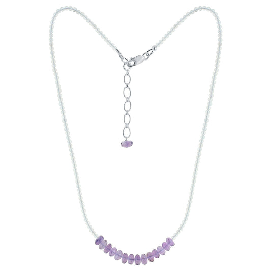 2mm Natural Amethyst and White Topaz Gemstone Necklace - Gem Avenue