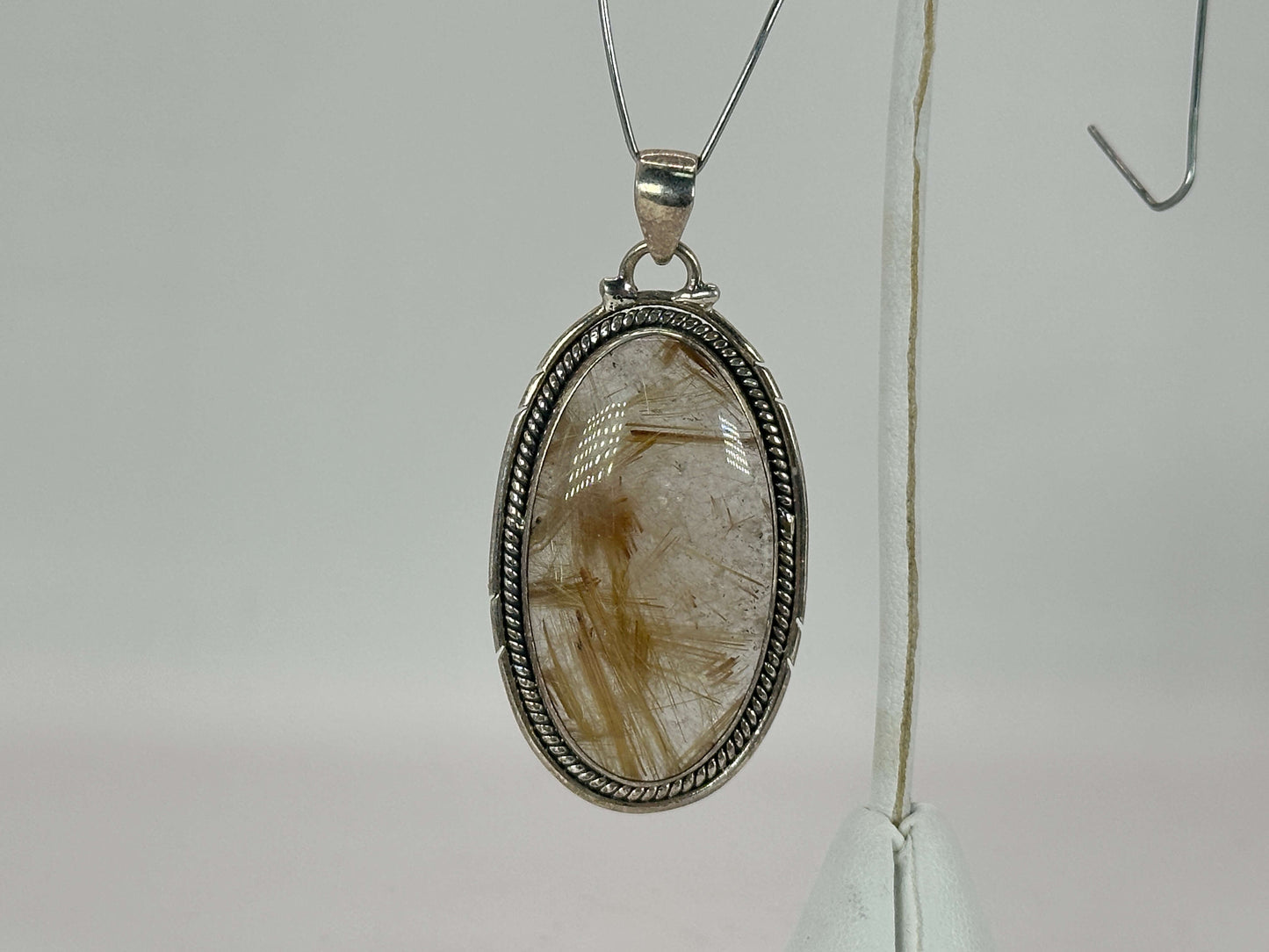 Golden Rutilated Quartz Oval Pendant in 925 Sterling Silver Natural Rutile Gemstone Necklace - GP332