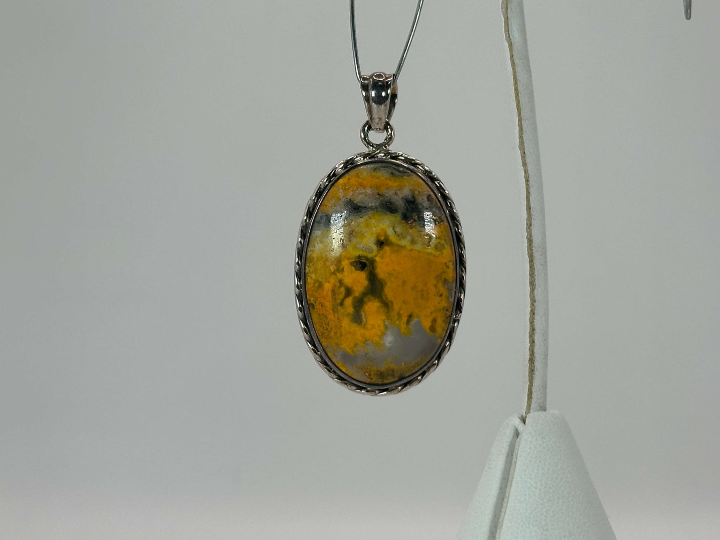 Bumble Bee Jasper Oval Pendant in 925 Sterling Silver Natural Yellow Black Jasper Gemstone Necklace - GP336