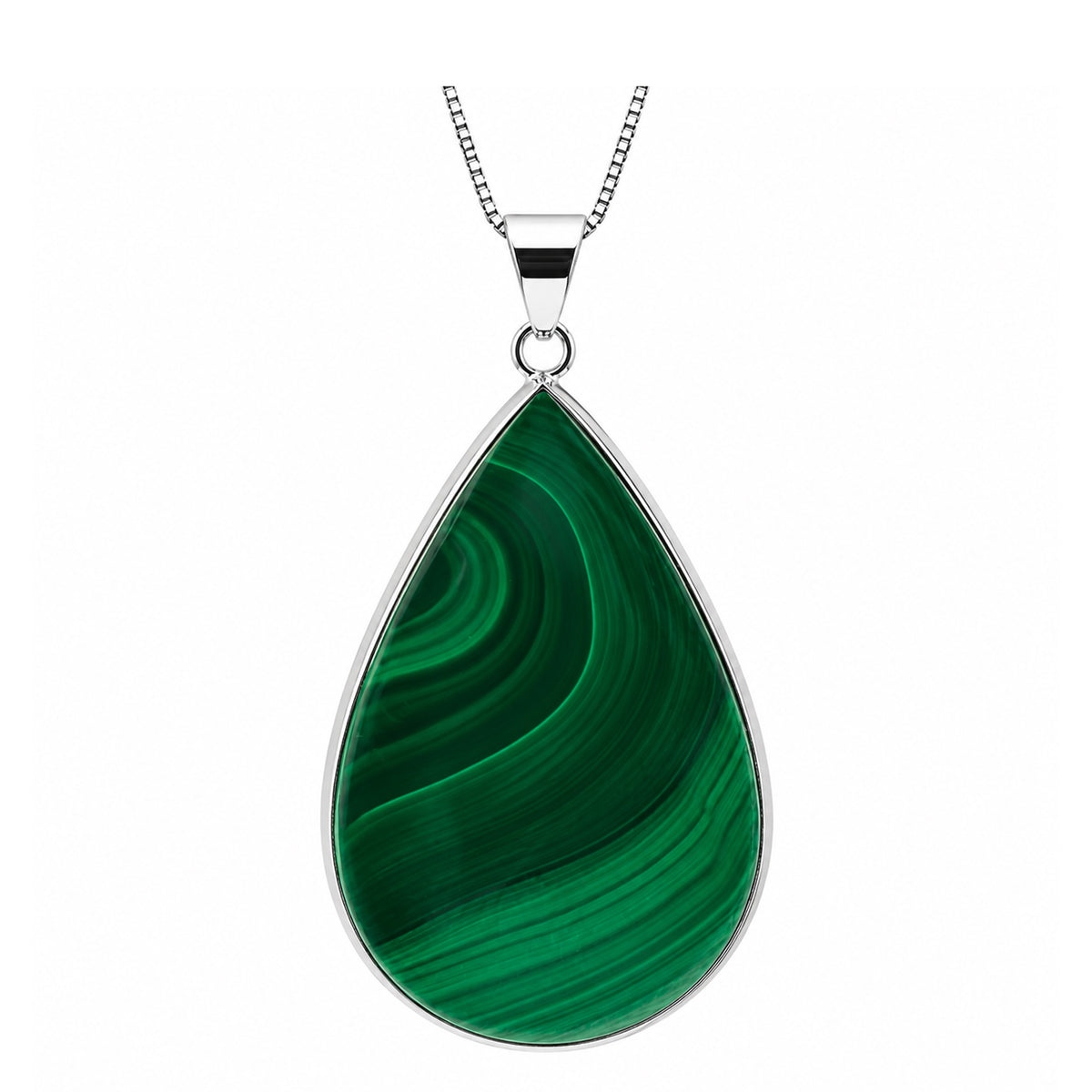 Malachite Teardrop Pendant Natural Green Gemstone Stainless Steel Necklace Jewelry for Women Gift