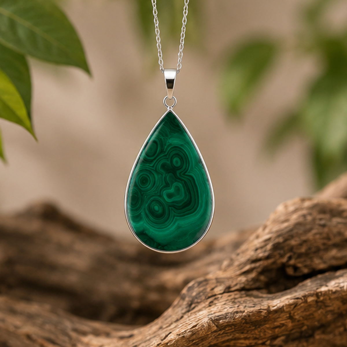 Natural Malachite Teardrop Pendant Stainless Steel Green Gemstone Necklace Boho Jewelry Gift for Women